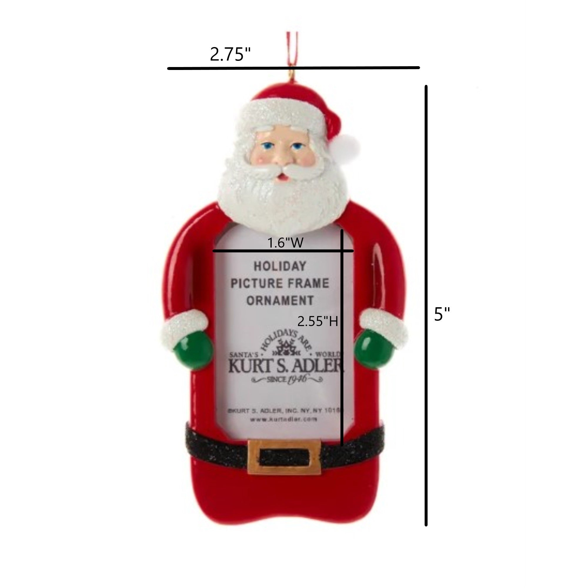 Kurt Adler Resin Ornament for Christmas Tree, Santa Picture Frame