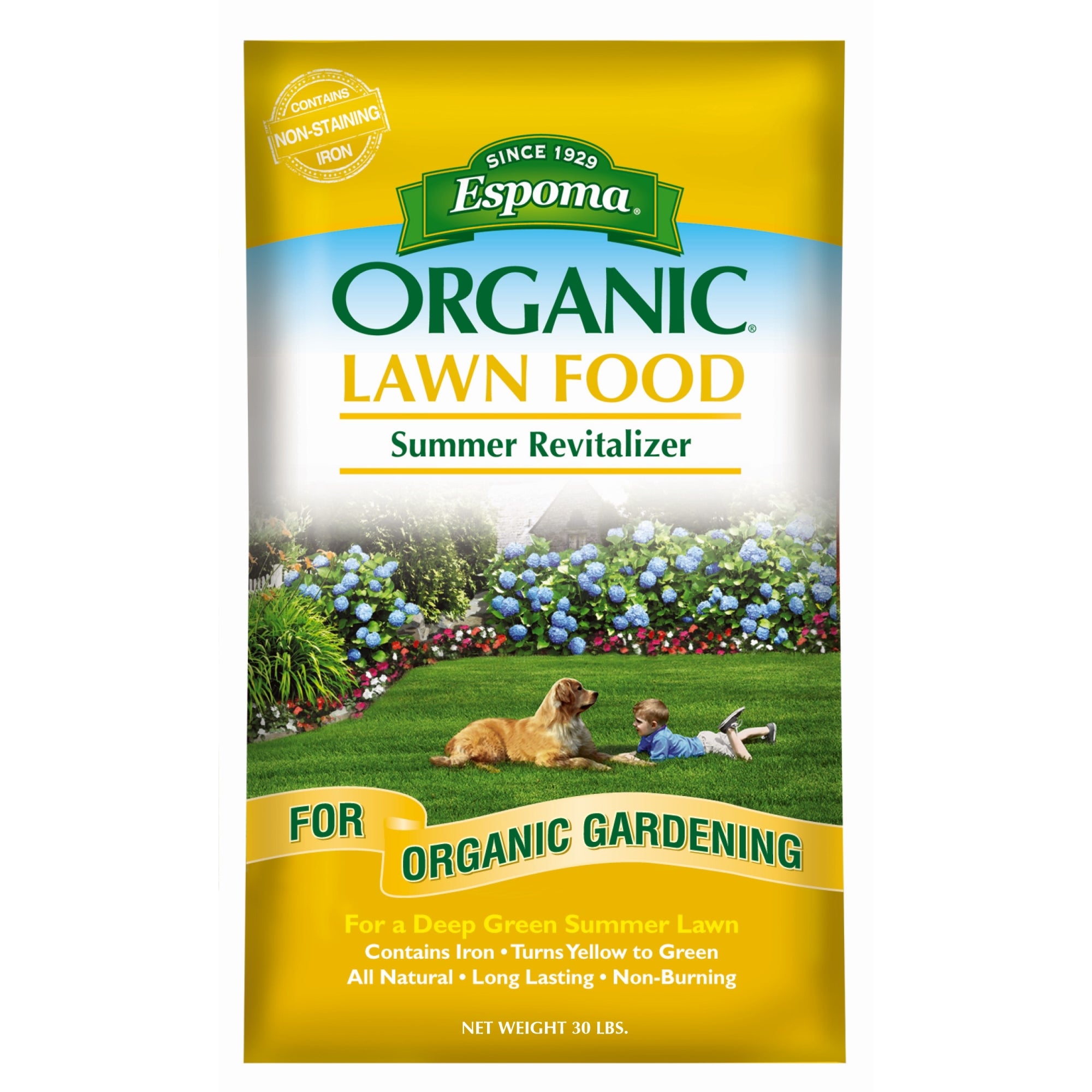 Espoma Organic 8-0-0 Lawn Food Summer Revitalizer for Thick, Green Lawns, 30lbs