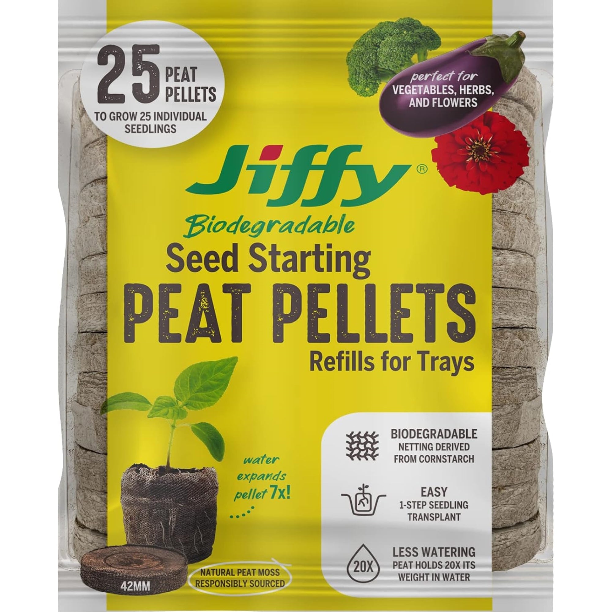 Jiffy Seed 42mm Expanding Seed Starting Pellet Refills for Trays, 25 Pellets