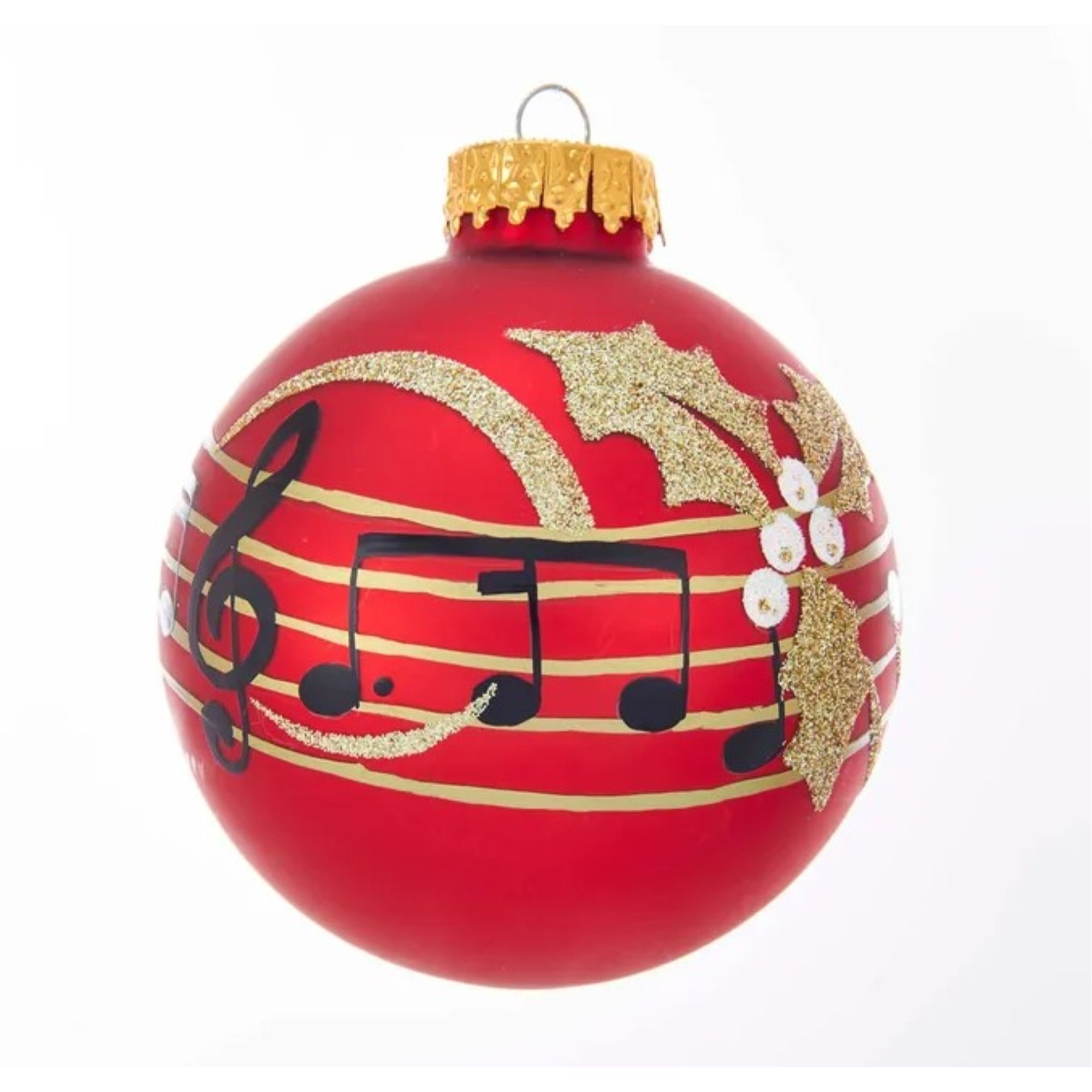 Kurt Adler Glass Ball Ornaments with Music Notes, Red, 6-Piece Set