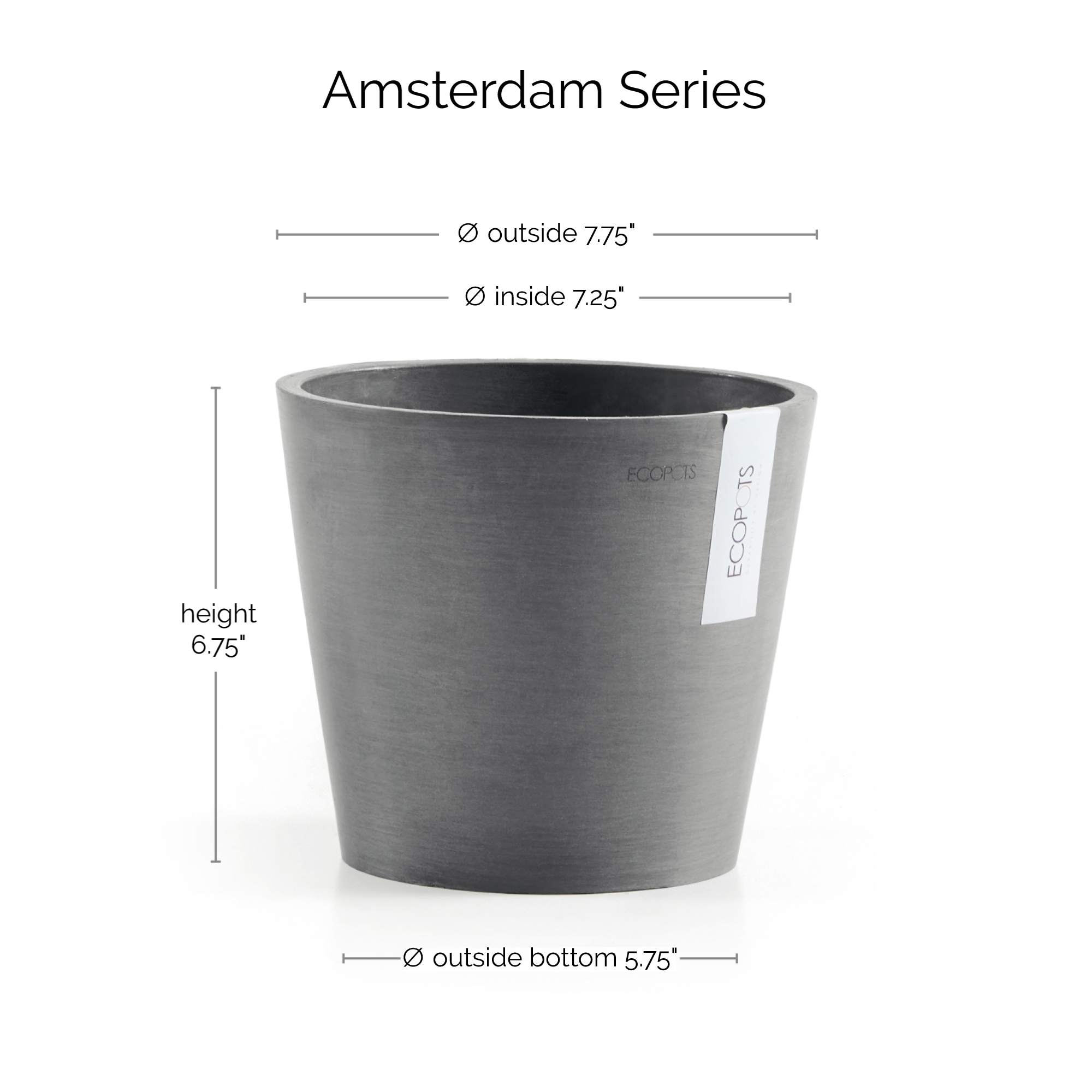Ecopots Amsterdam Durable Modern Round In/Outdoor Recycled-Based Composite Flower Pot Planter