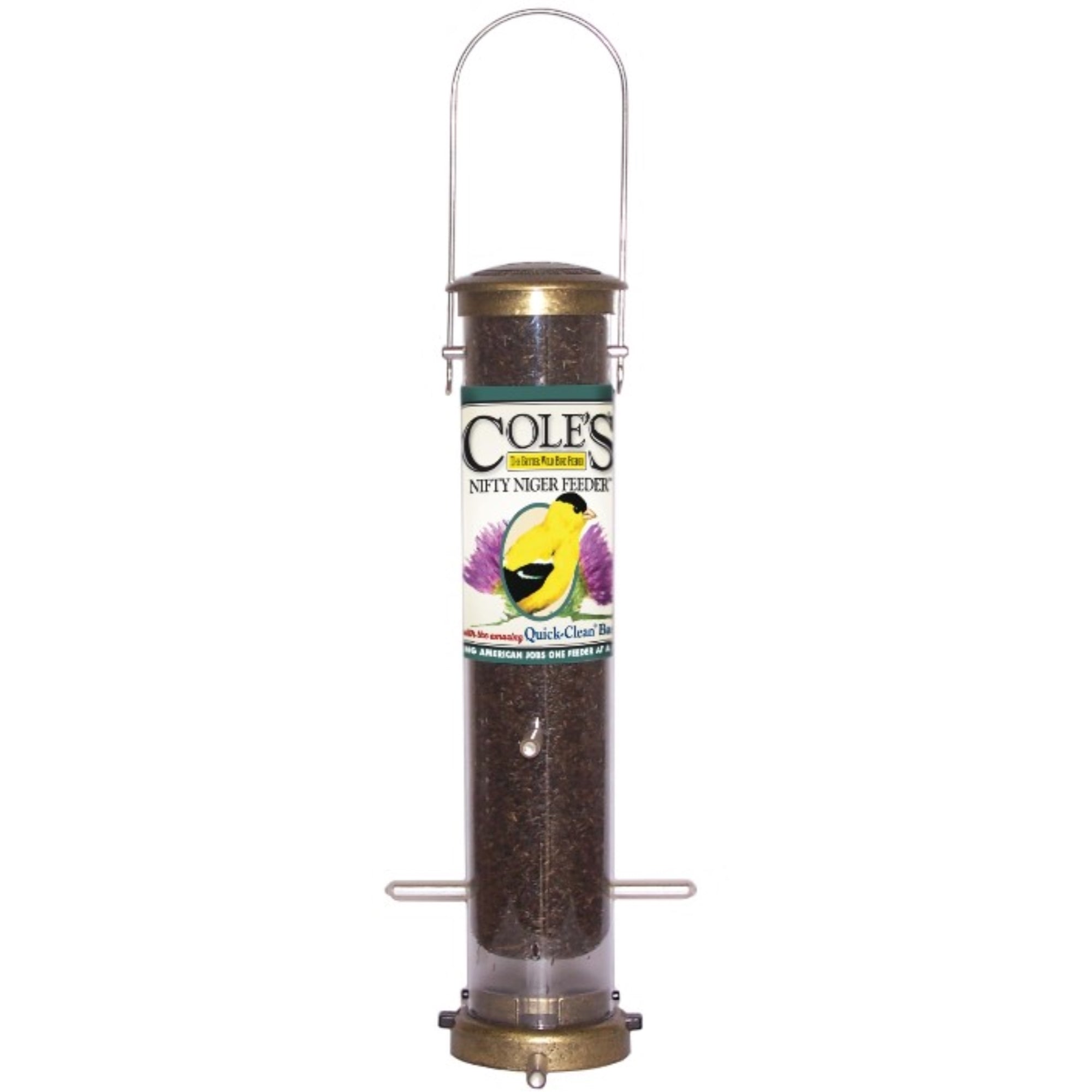 Cole’s Nifty Niger Wild Bird Feeder — Polycarbonate Tube with 8 Ports — Quick‑Clean Base