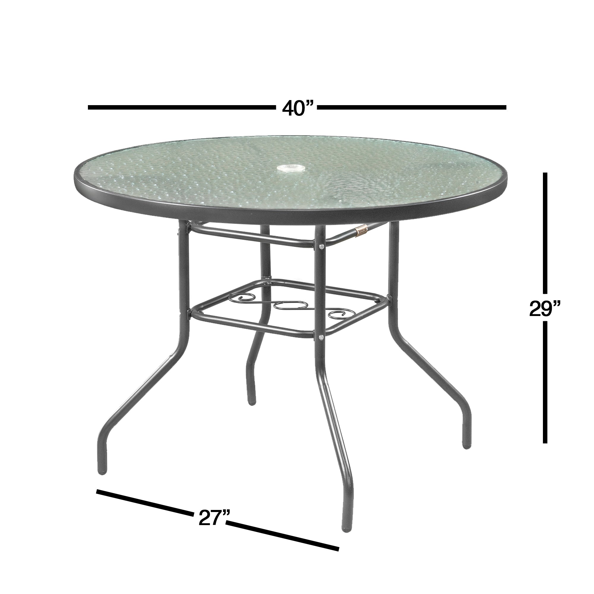 Garden Elements Outdoor Patio Furniture, Round Dining Table, Steel Base and Rim with Waterwave Glass Top, Gray, 40"