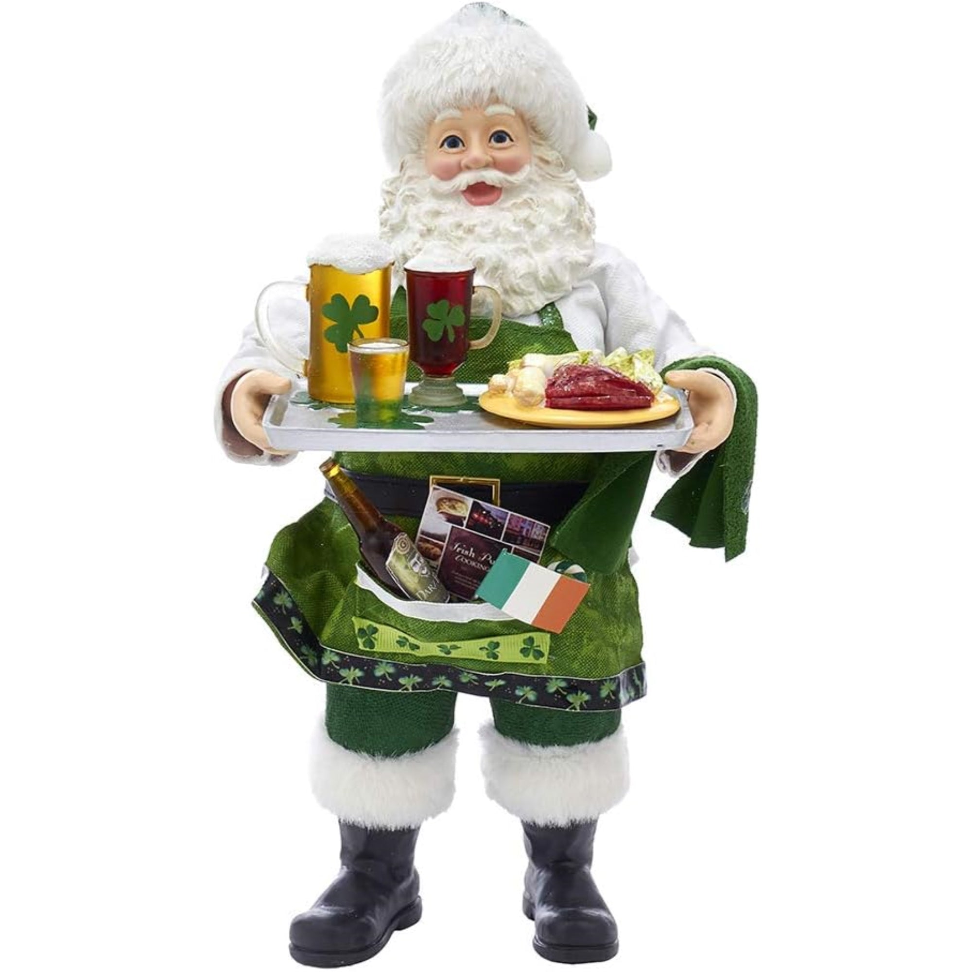Kurt Adler Fabriche Collection, Musical Irish Chef Santa, 10.5"