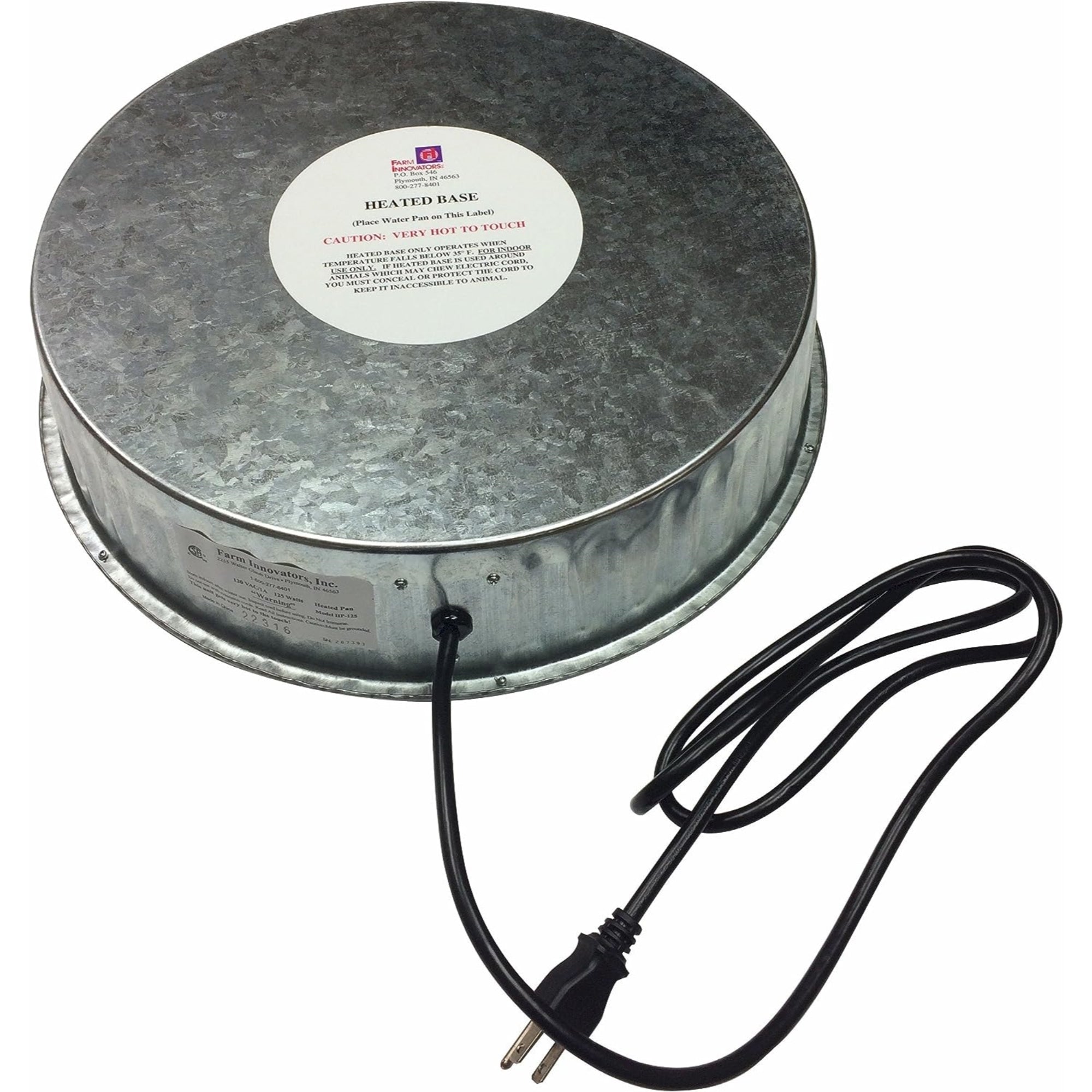 Farm Innovators Heated Base for Metal Poultry Founts – 125W Thermostatic Freeze Prevention for Coops, Pens & Runs