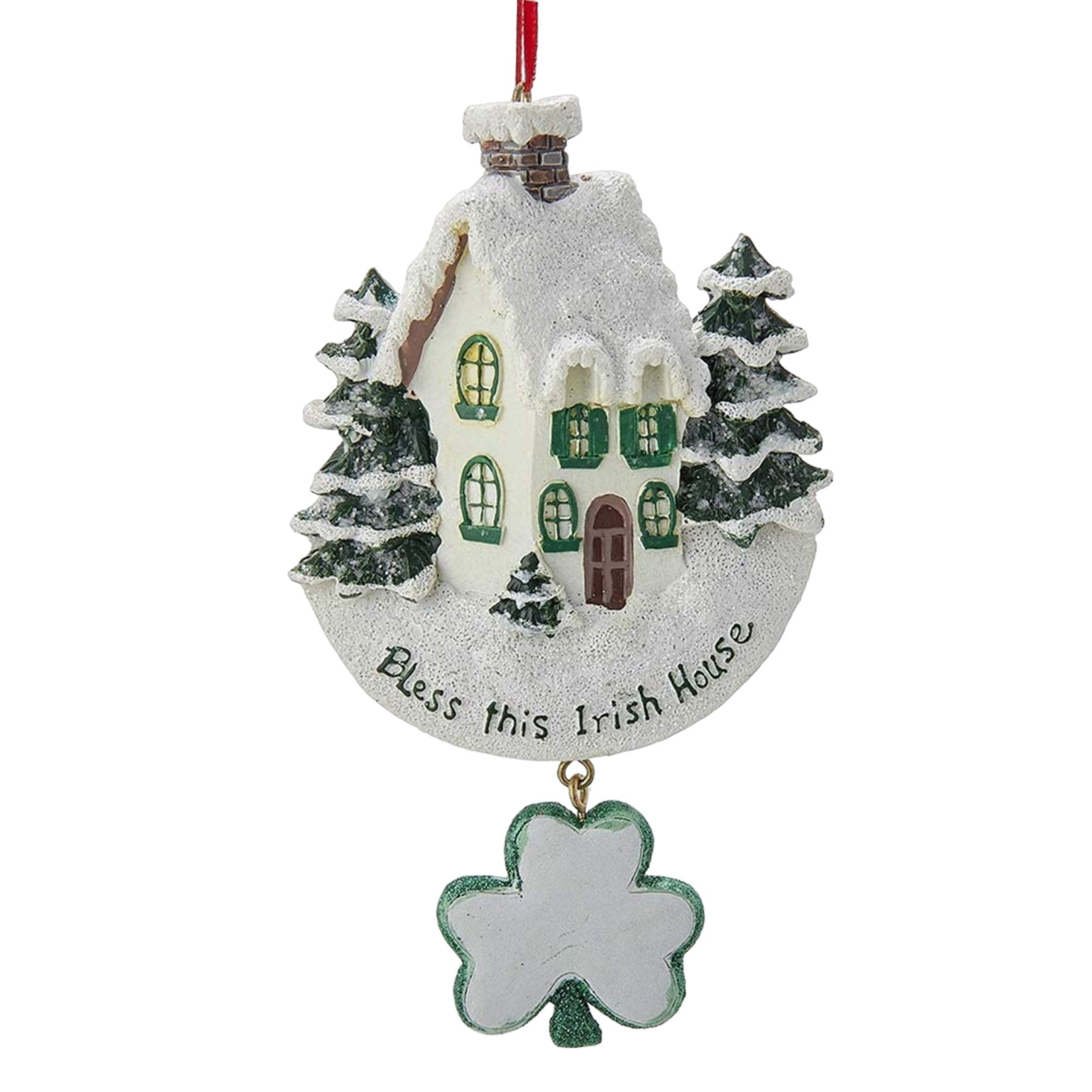 Kurt Adler Bless This Irish House With Dangle Shamrock Christmas Ornament, 5.5"