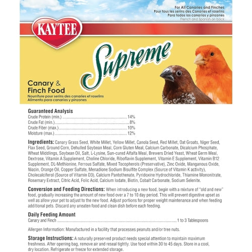 Kaytee Supreme Canary & Finch Bird Seed — Complete Natural Daily Nutrition, 20lb