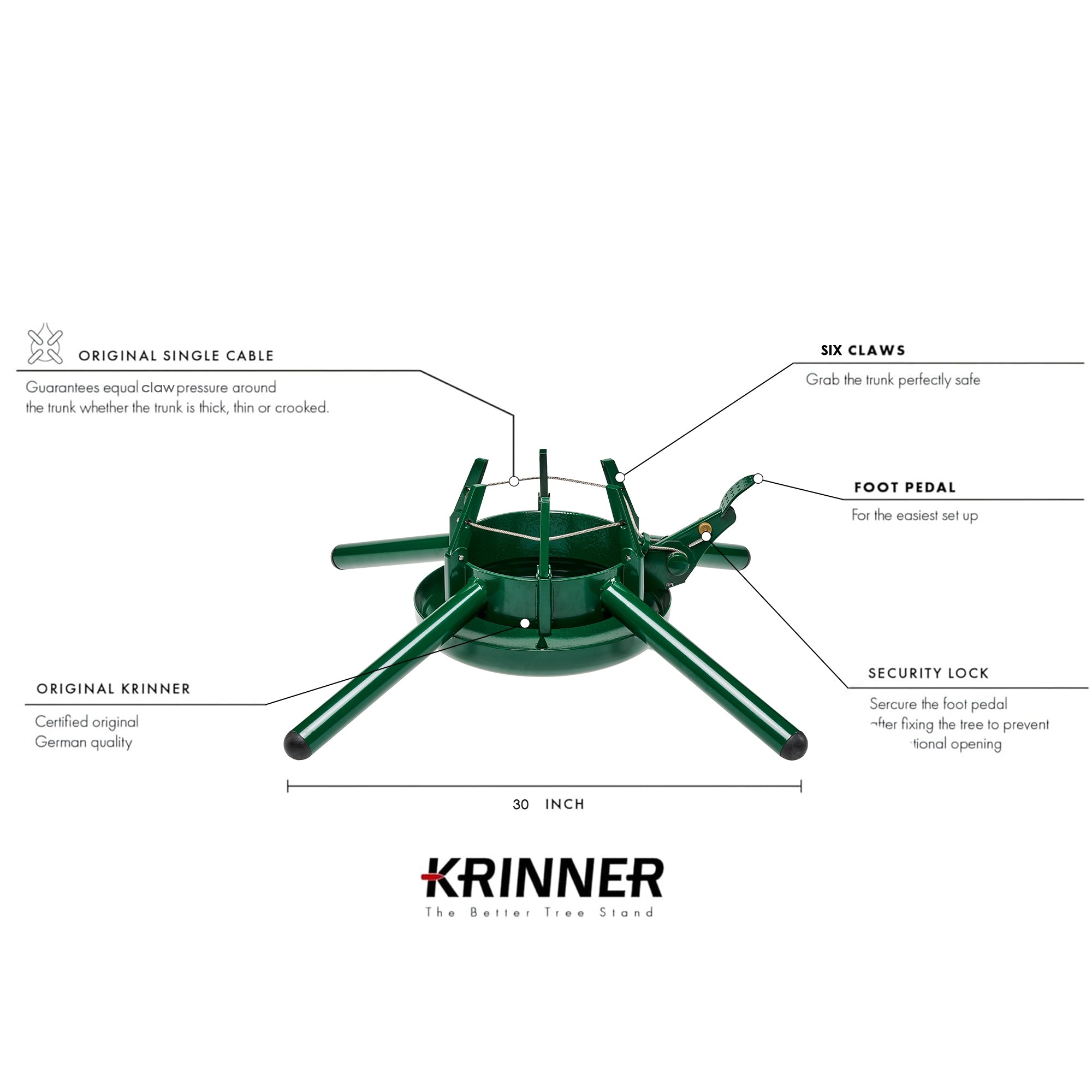 KRINNER Tree Genie Green Christmas Tree Stand, Steel - Foot Pedal Setup for 15 Foot Trees