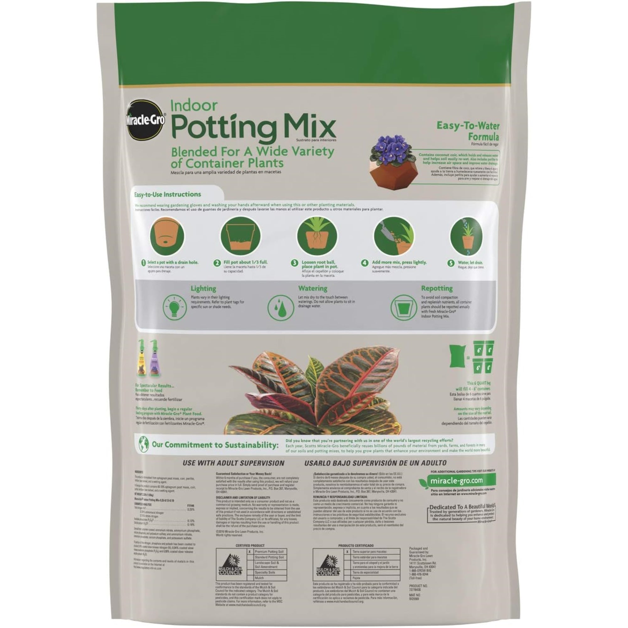 Miracle-Gro Indoor Potting Mix with Coconut Coir for Containers, 6 dry quarts
