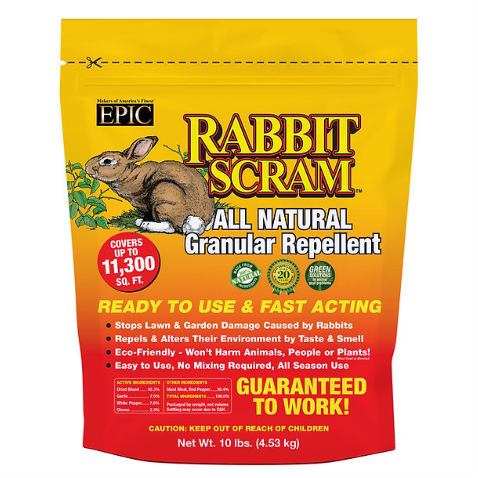 EPIC Rabbit Scram All Natural Ready To Use Outdoor Granular Animal Repellent Resealable Bag, 10lbs