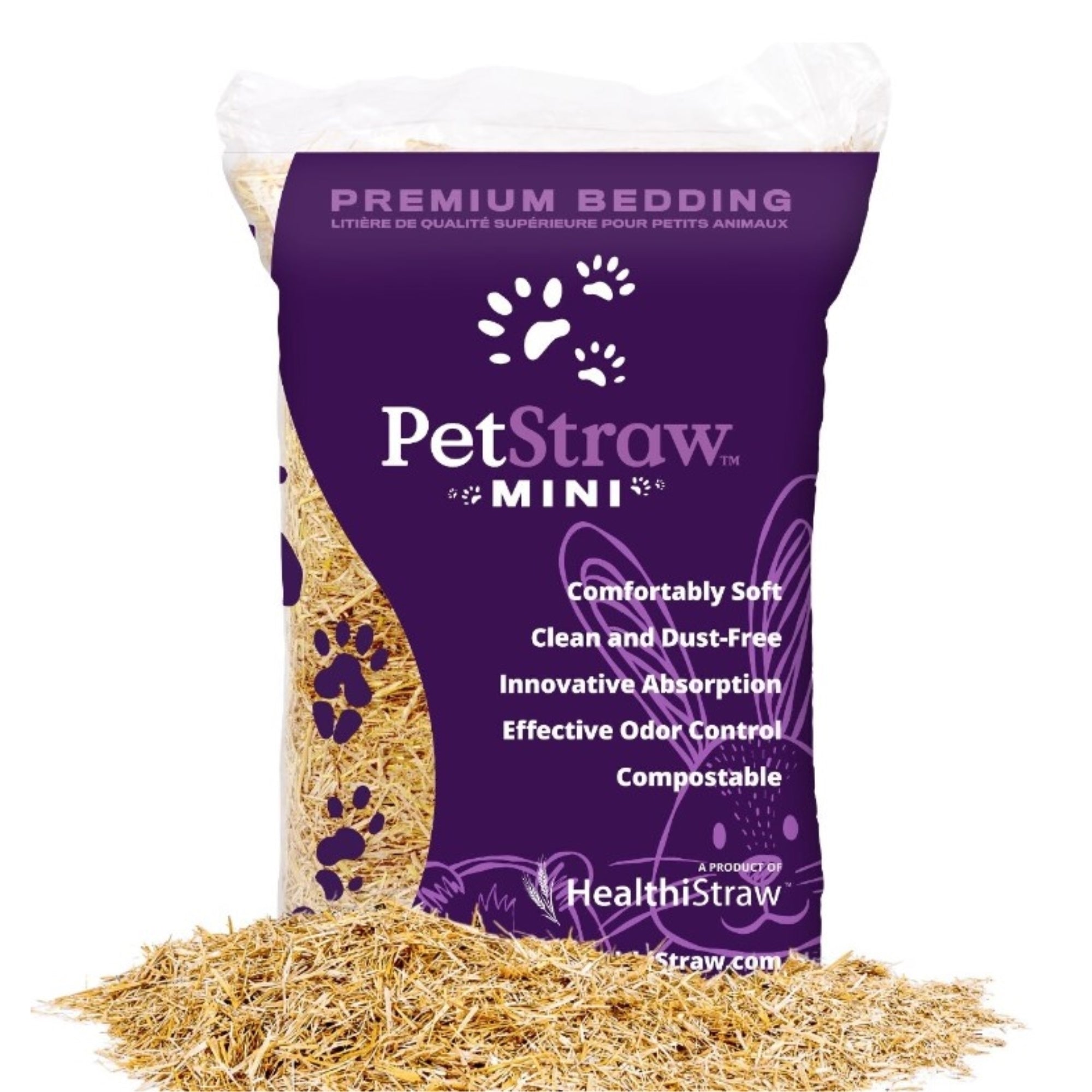 HealthiStraw PetStraw Mini Wheat Straw Bedding for Small Pets – Dust & Allergen-Free, Absorbent, Soft, Sustainable, 38 L (4 lbs)