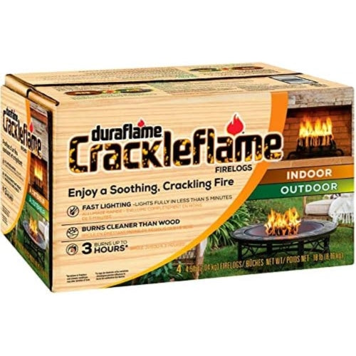 Duraflame 4.5lb Crackleflame Firelogs — Indoor & Outdoor, Crackling Sound, Fast-Lighting (Pack of 4)