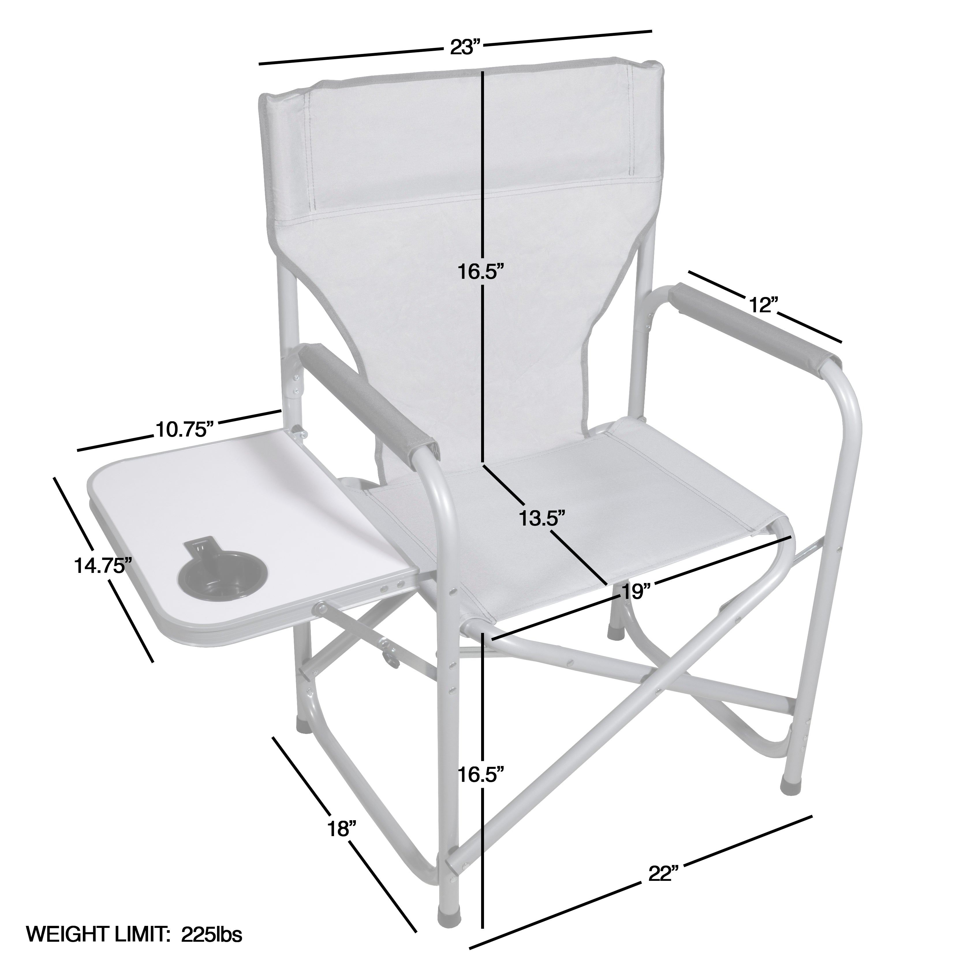 Zenithen Portable Outdoor Directors Folding Chair with Side Table, Light Gray