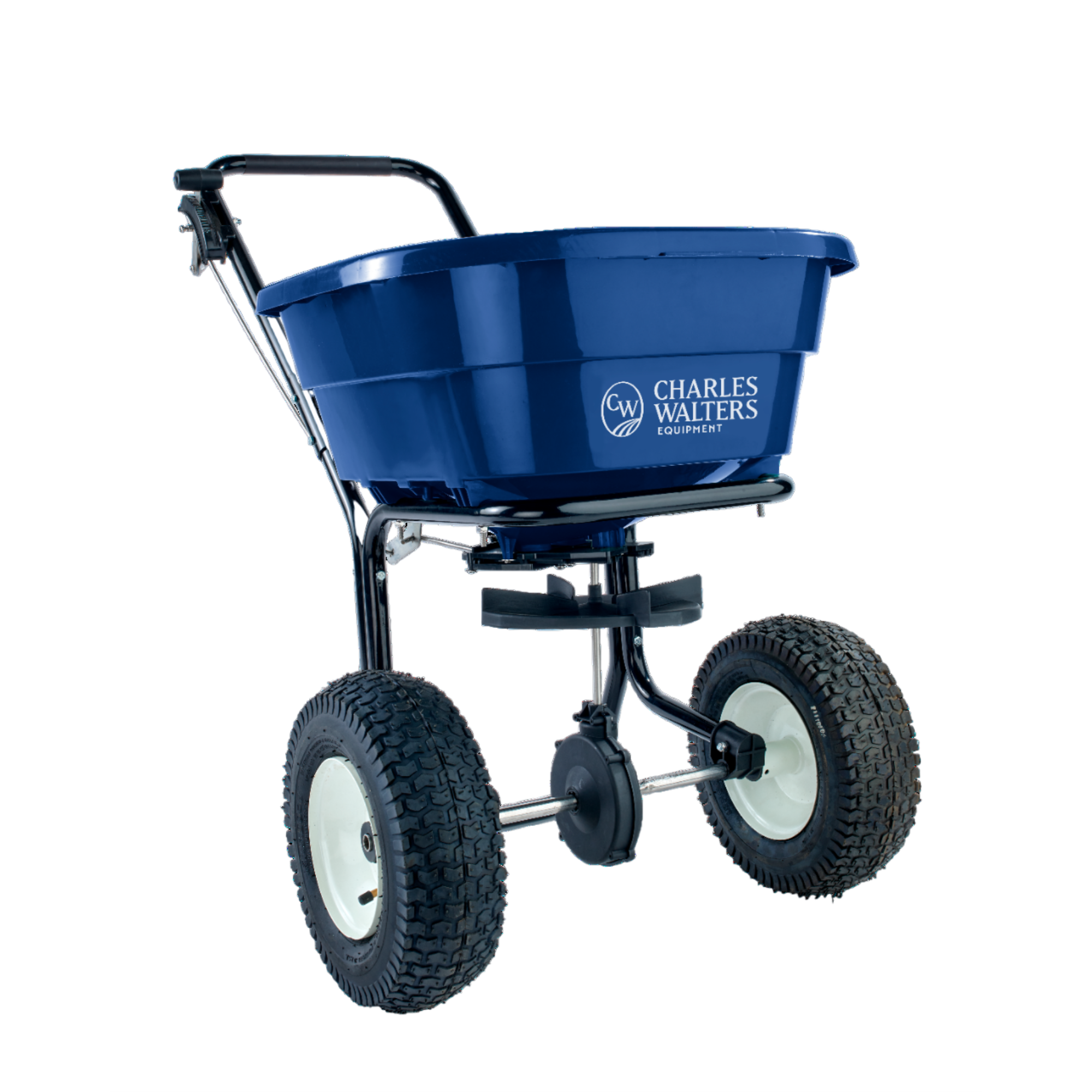 Charles Walters Equipment Broadcast Spreader with Steel Frame for Spreading Fertilizer and Ice Melt on Lawns, Walkways, and Driveways, 80lbs Capacity