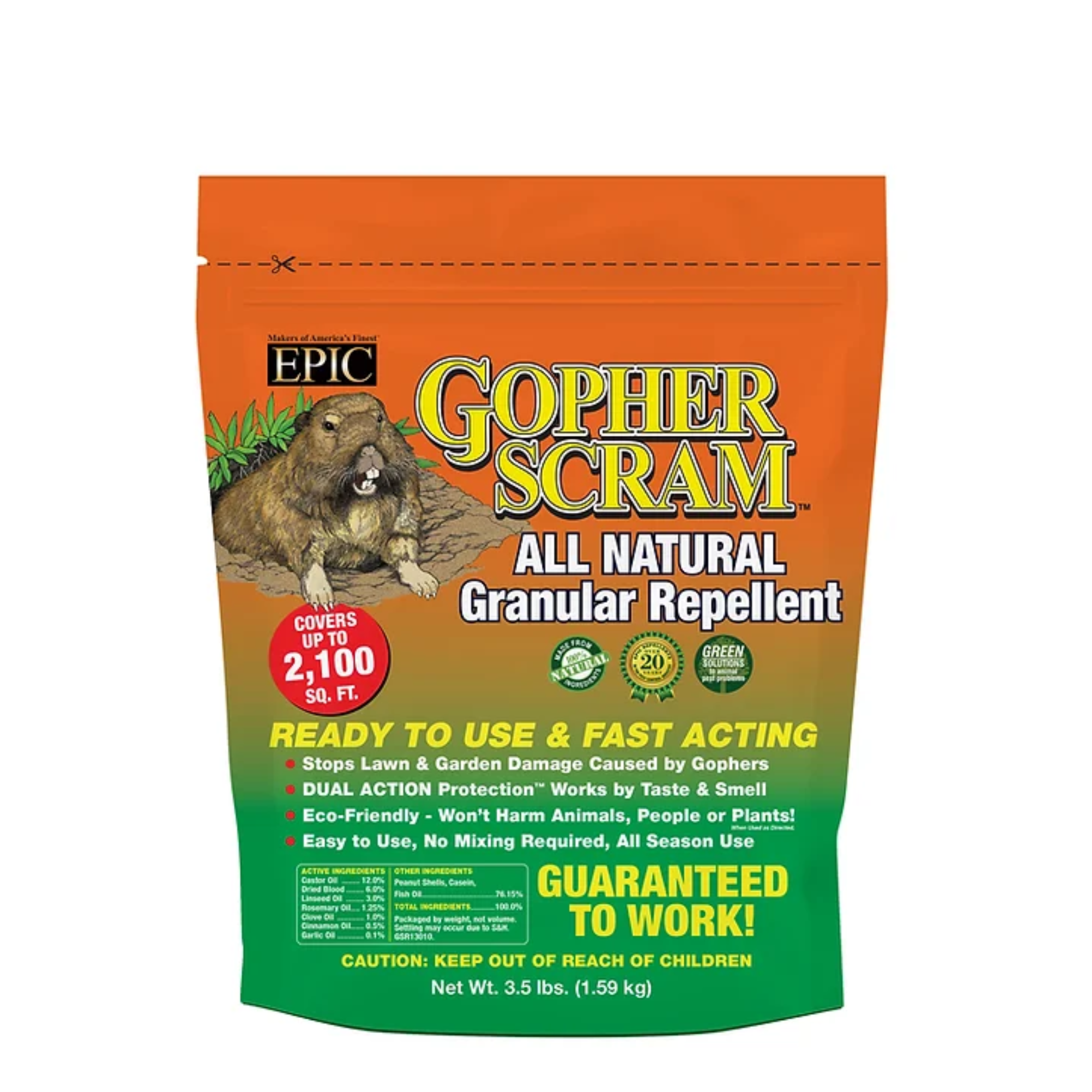 EPIC Gopher Scram All Natural Ready To Use Outdoor Granular Animal Repellent Resealable Bag, 3.5lbs