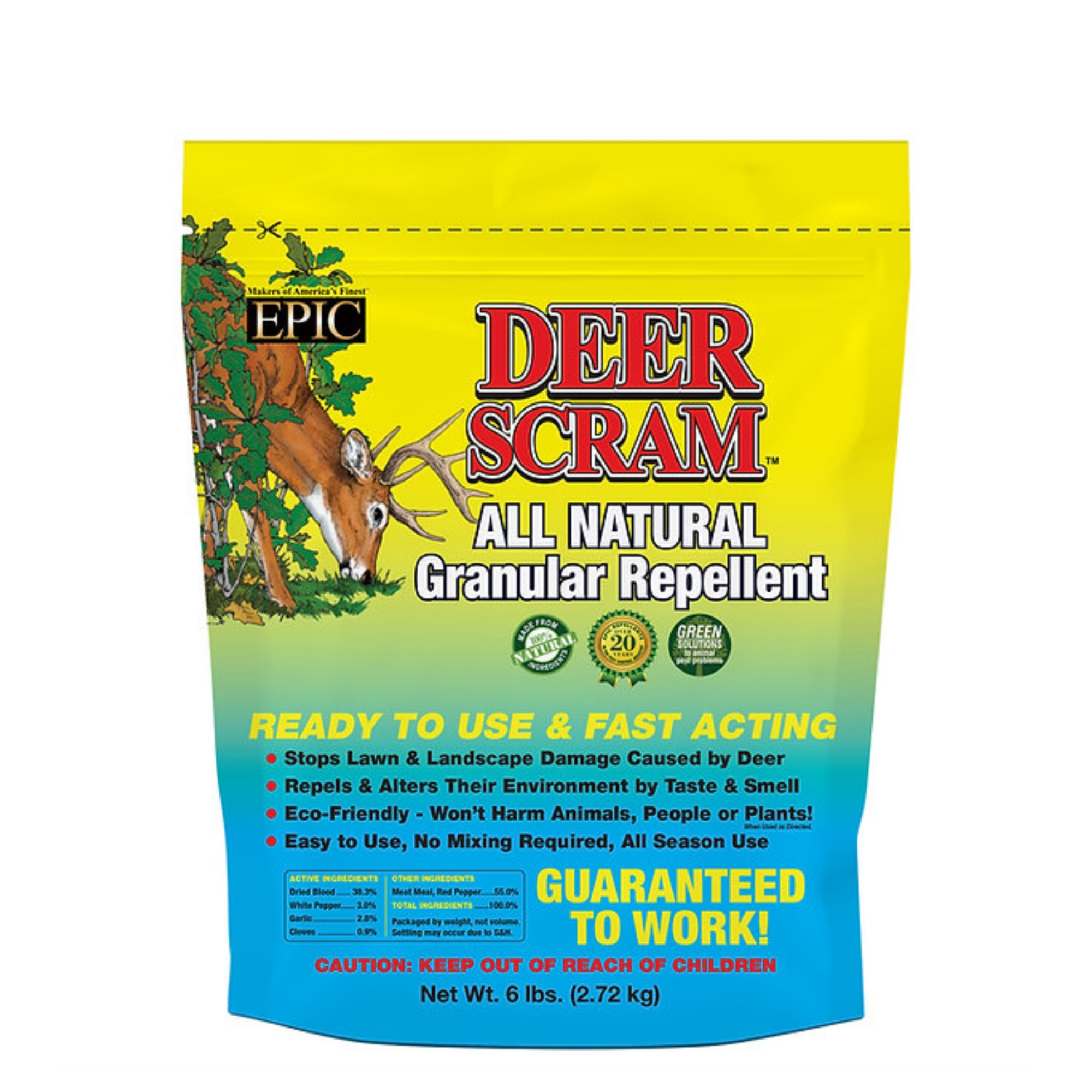 EPIC Deer Scram All Natural Ready To Use Outdoor Granular Animal Repellent Resealable Bag, 6lbs