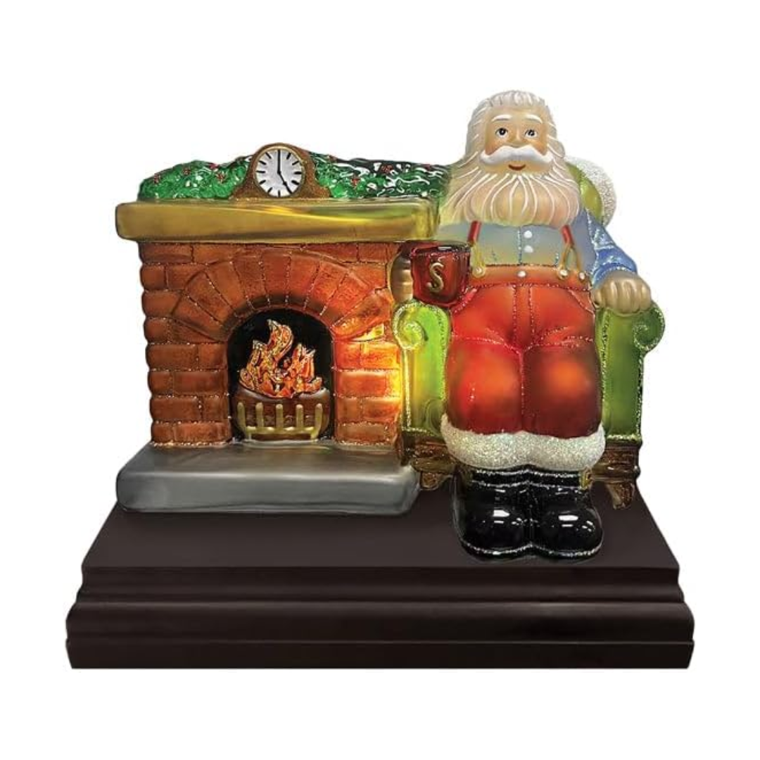 Old World Christmas Lighted Glass Holiday Tabletop Display, Santa at Hearth, 9.75"