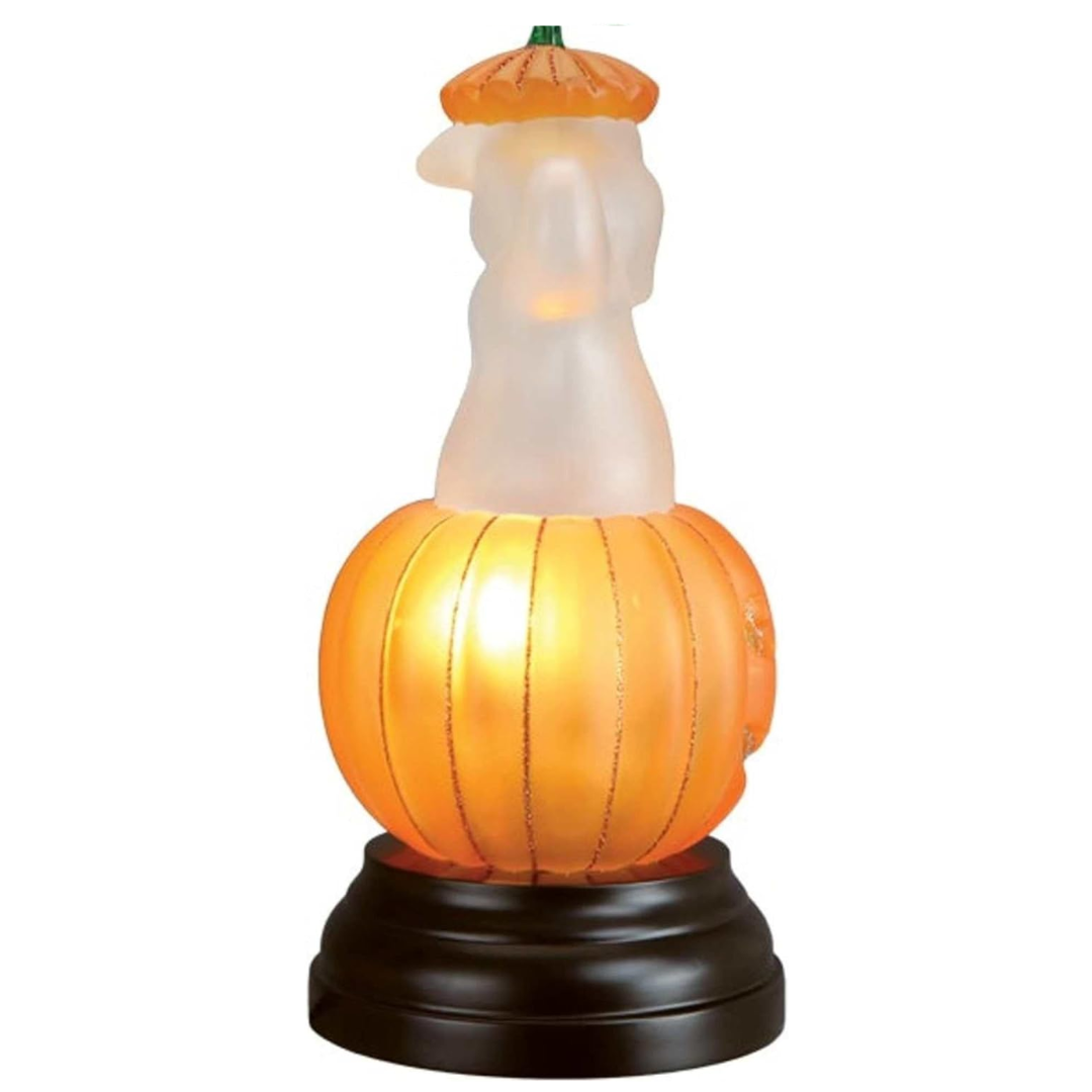 Old World Christmas Blown Glass Ghost Pumpkin Light – Hand-Painted, Plug-In Halloween Décor, 9.5"