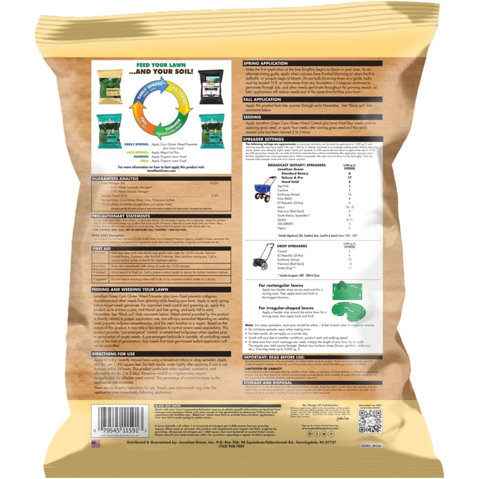 Jonathan Green Corn Gluten Weed Preventer Plus Lawn Food, 15lb, 5,000 sq ft