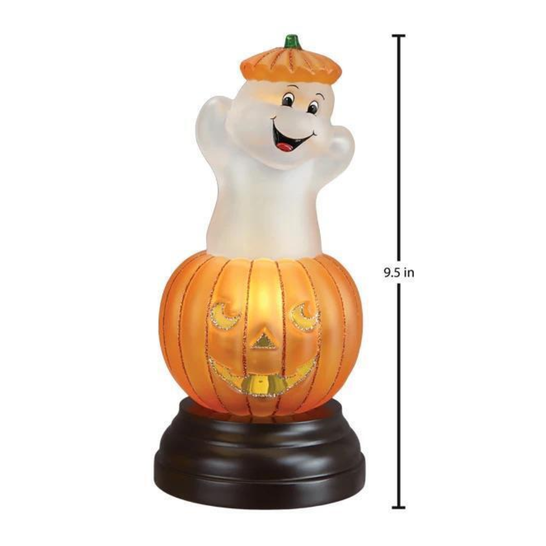 Old World Christmas Blown Glass Ghost Pumpkin Light – Hand-Painted, Plug-In Halloween Décor, 9.5"