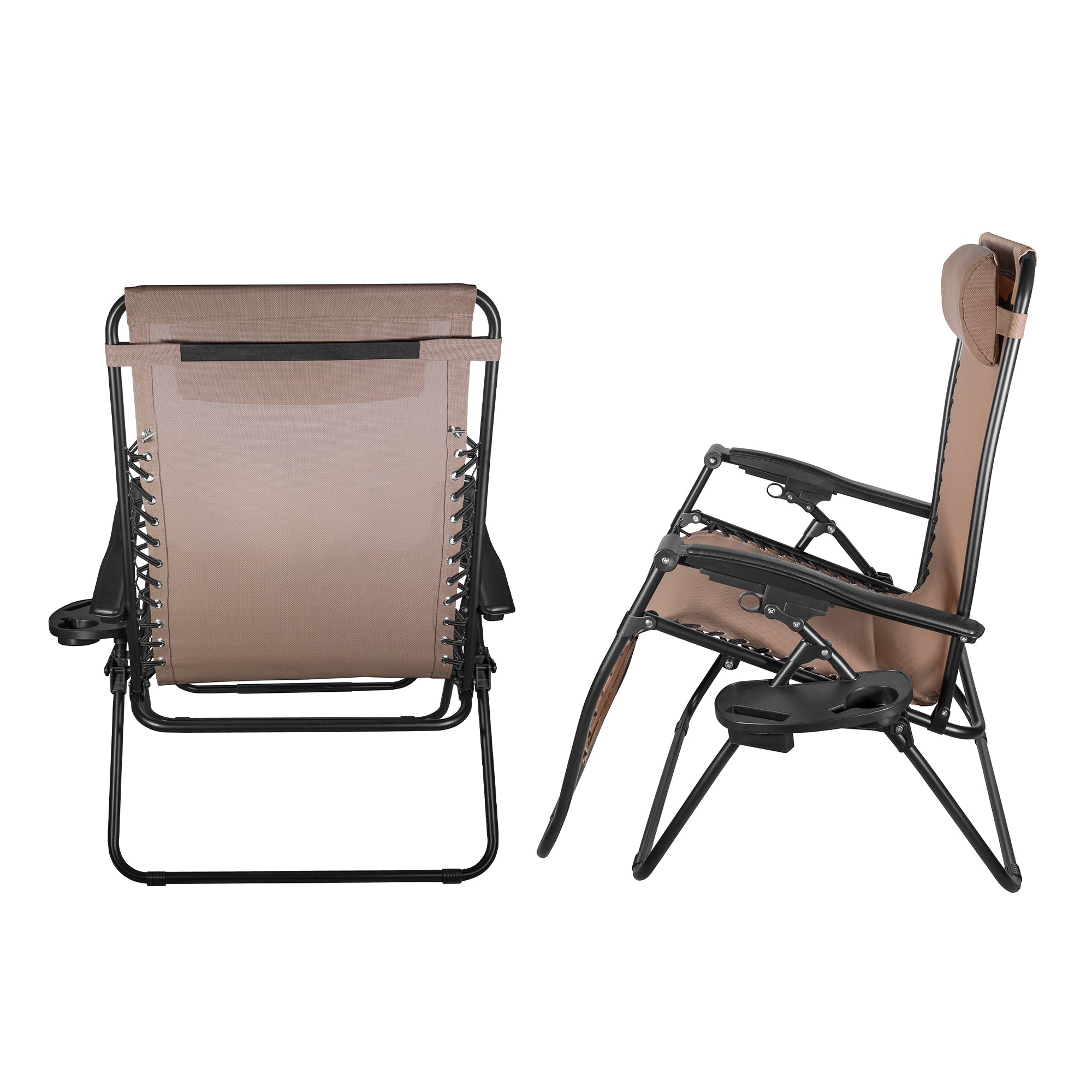 Four Seasons XL Outdoor Zero Gravity Steel Chair with Cup Holder & Tray – Adjustable Reclining Chair, Mocha