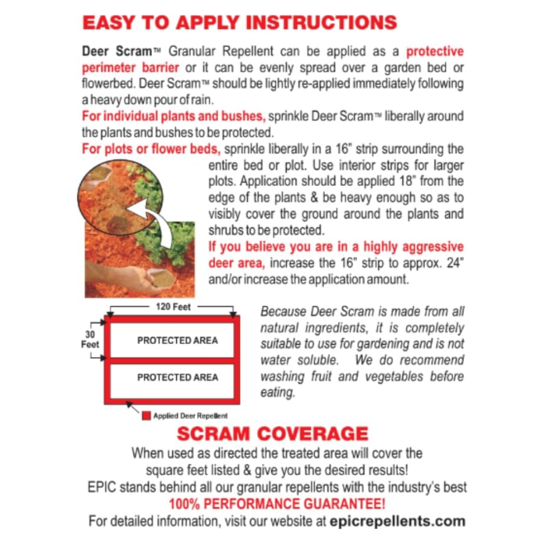Epic Deer Scram All Natural Ready To Use Outdoor Granular Animal Repellent Resealable Bag, 10lbs