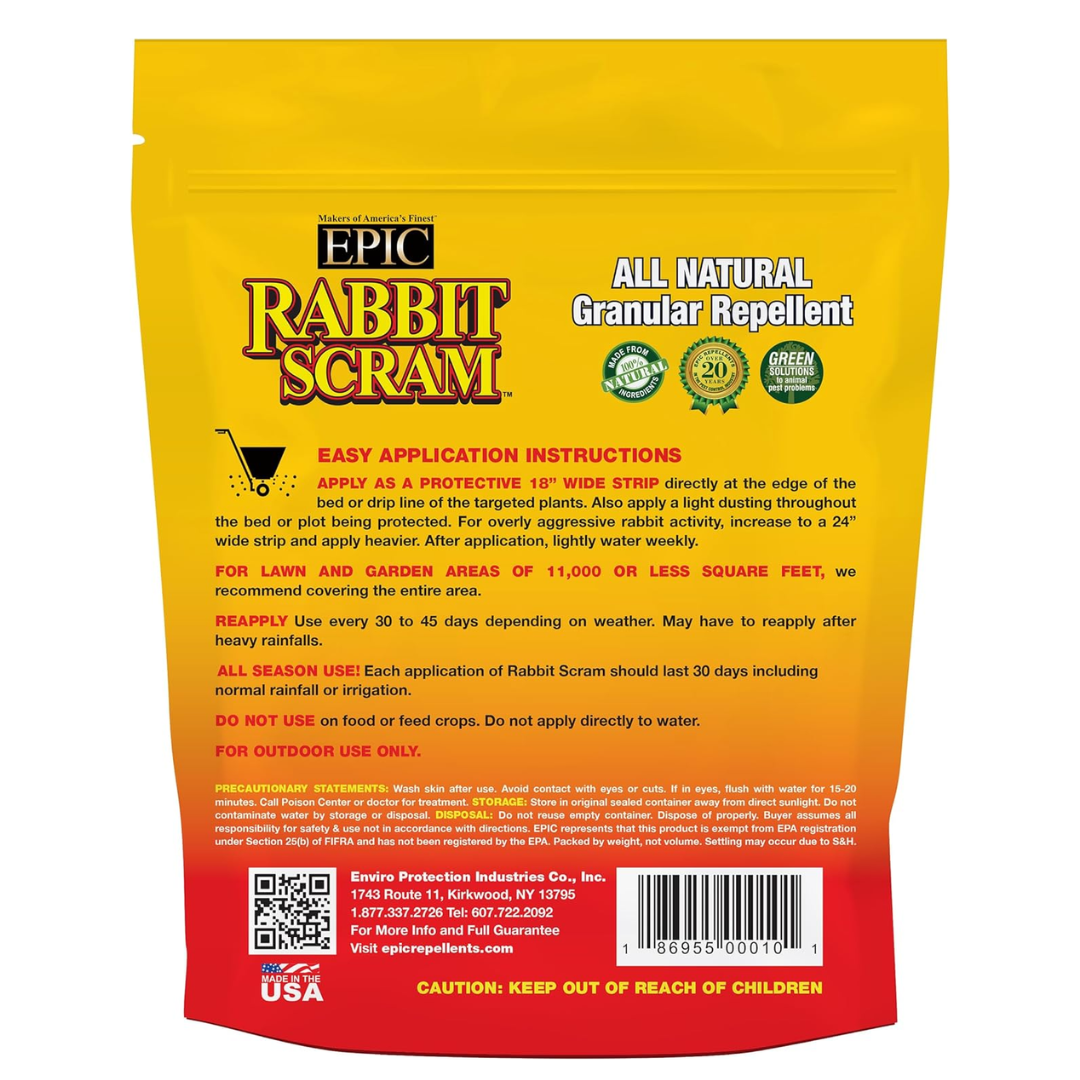 EPIC Rabbit Scram All Natural Ready To Use Outdoor Granular Animal Repellent Resealable Bag, 10lbs