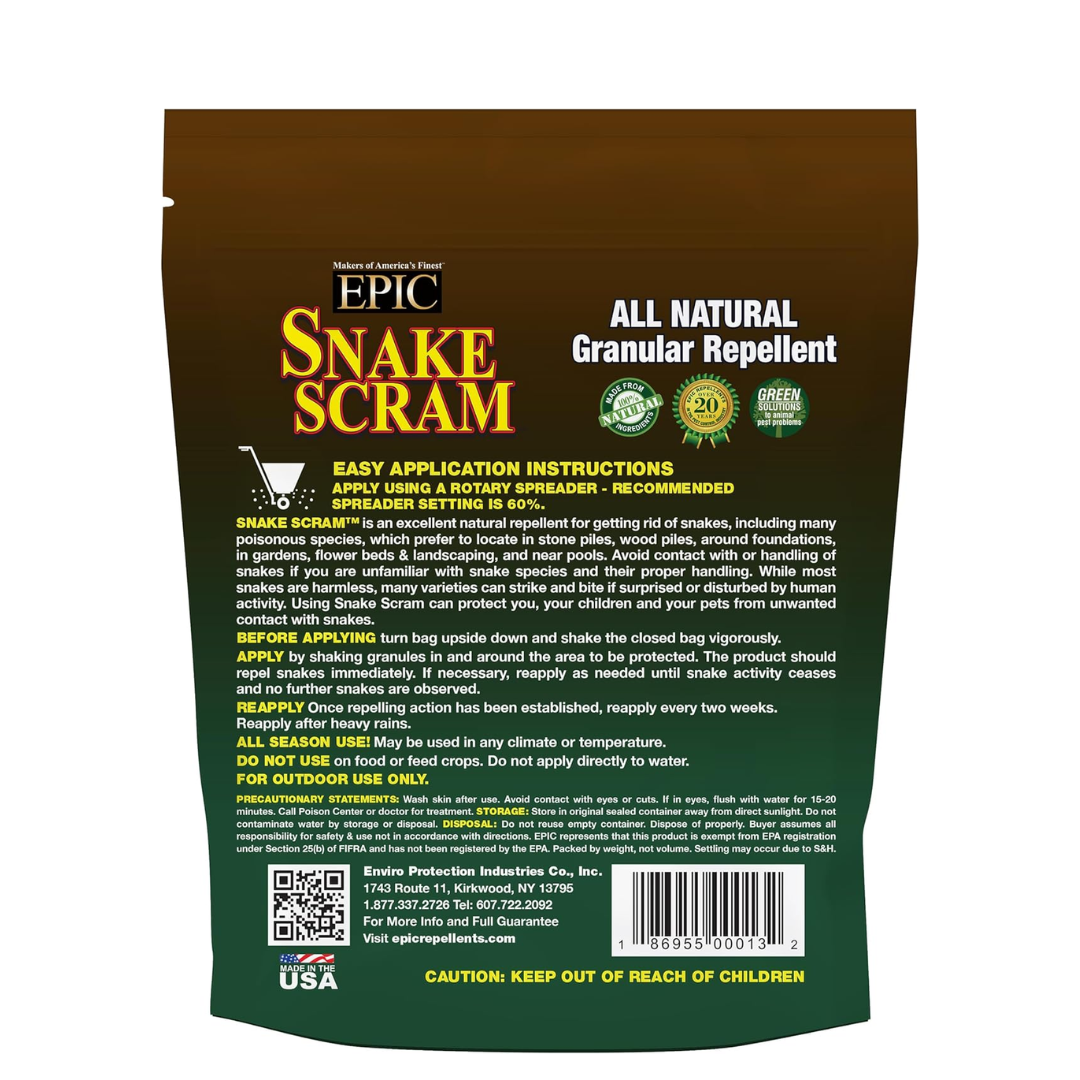 EPIC Snake Scram All Natural Ready To Use Outdoor Granular Animal Repellent Resealable Bag, 6lbs