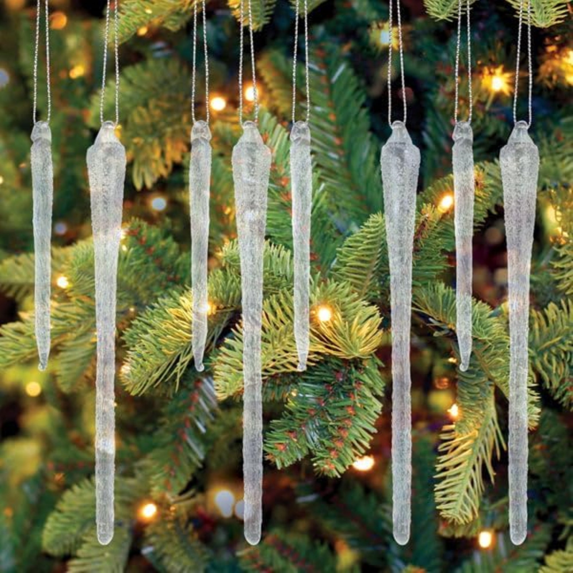 Old World Christmas Blown Glass Ornament for Christmas Tree, Frosty Glass Icicles 6Pc (with OWC Gift Box)