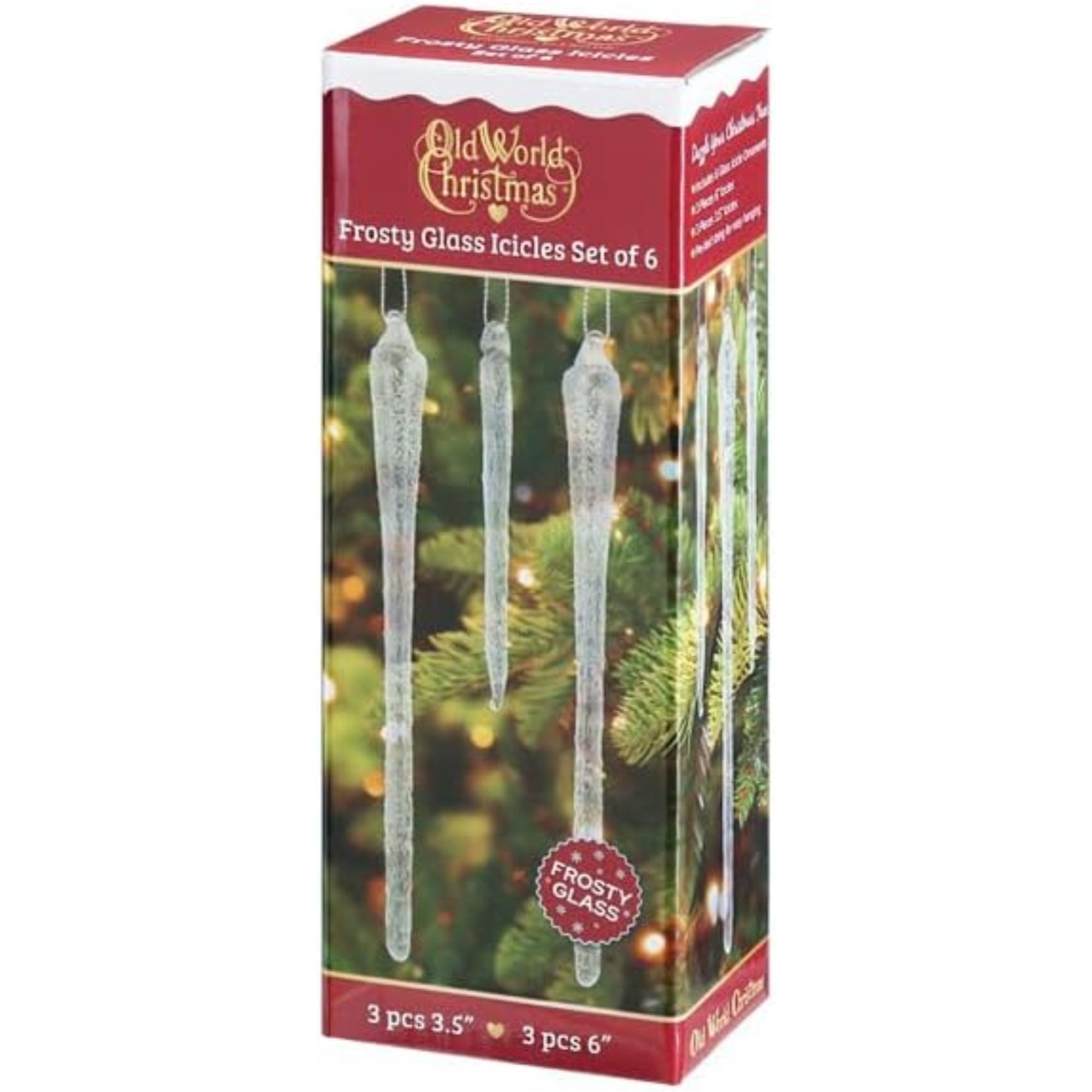 Old World Christmas Blown Glass Ornament for Christmas Tree, Frosty Glass Icicles 6Pc (with OWC Gift Box)