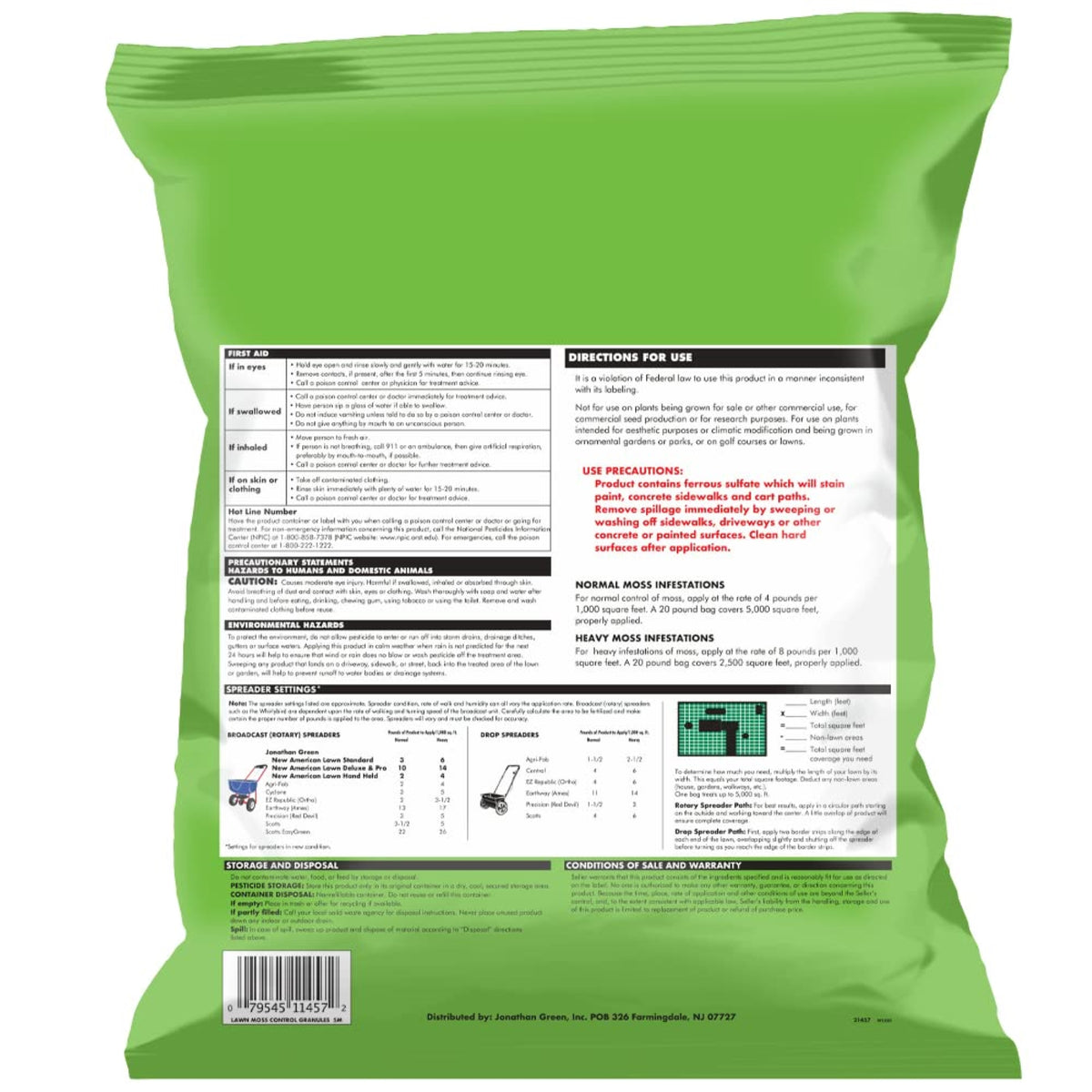 Jonathan Green Lawn Moss Control Herbicide, 20lb, Covers 5,000 sq ft
