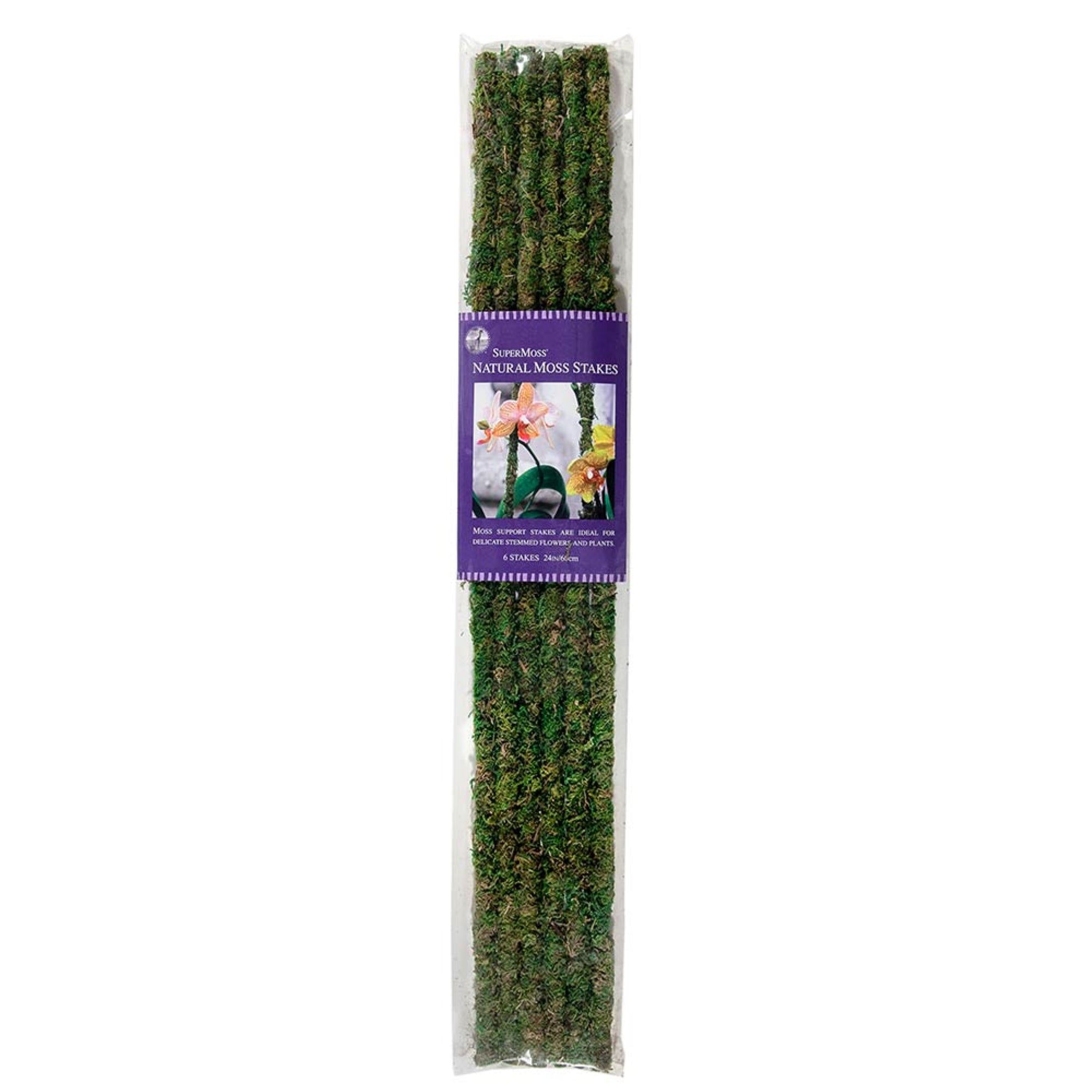 SuperMoss Natural Moss Plant Stakes – Garden Stakes, Fresh Green, 24" (Pack of 6)