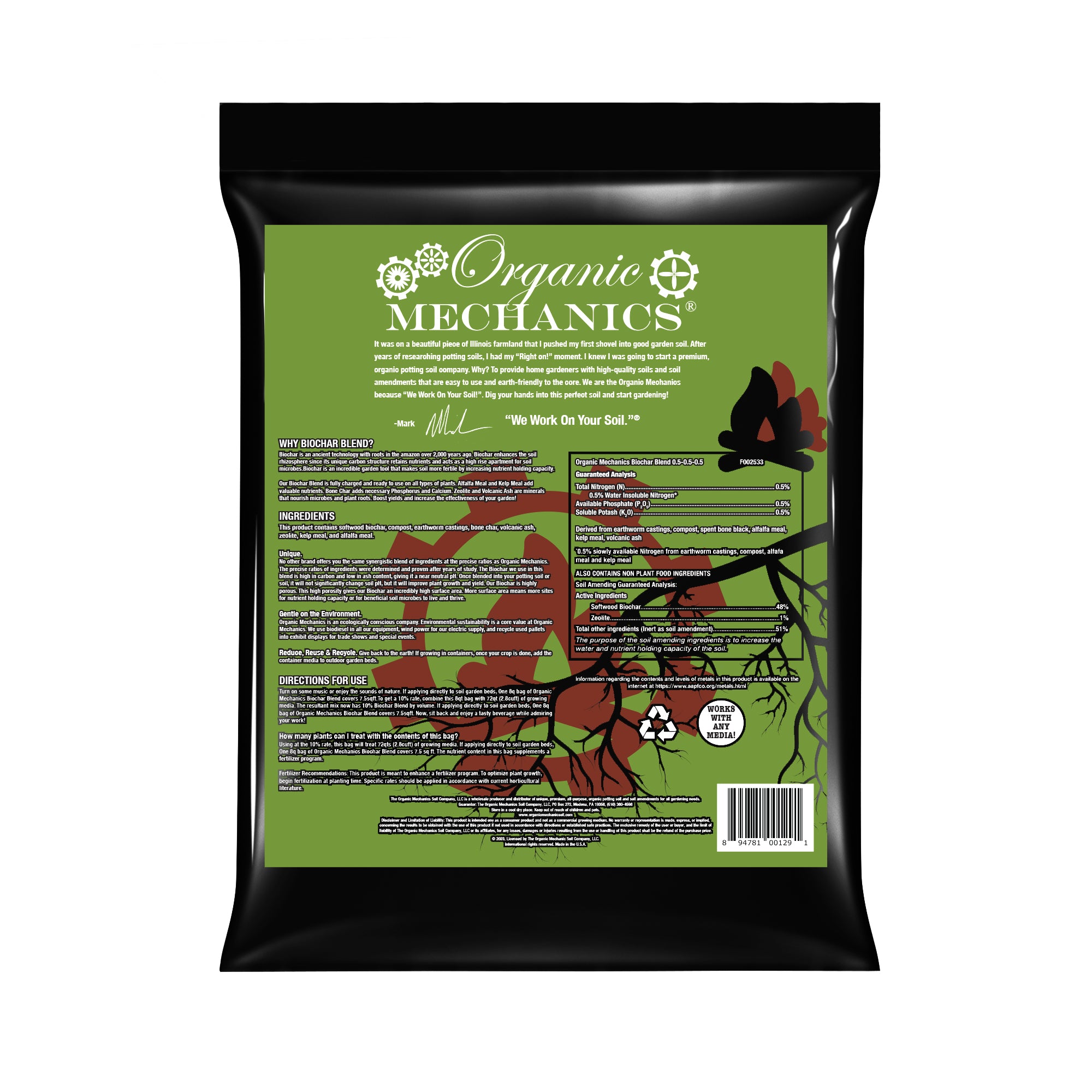Organic Mechanics Biochar Blend Soil Enhancement, 8qt