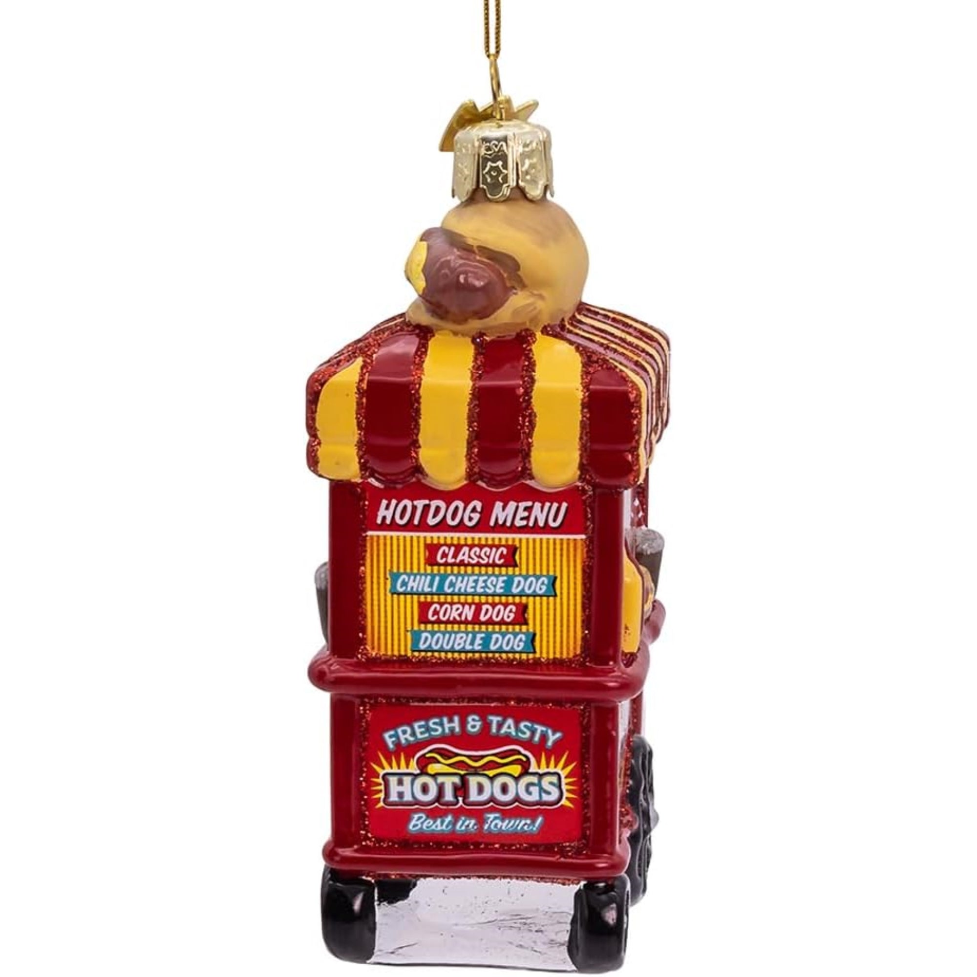 Kurt Adler Nobel Gems Collection Glass Christmas Ornament, Hot Dog Cart