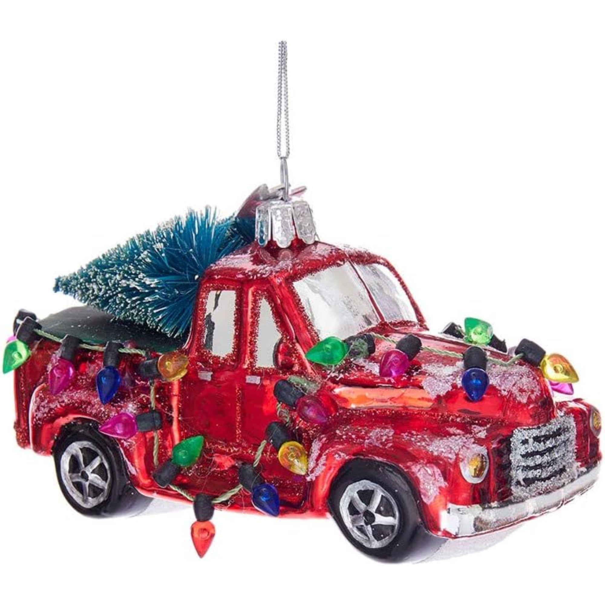 Kurt Adler Noble Gems Glass Ornament for Christmas Tree, Truck with Tree