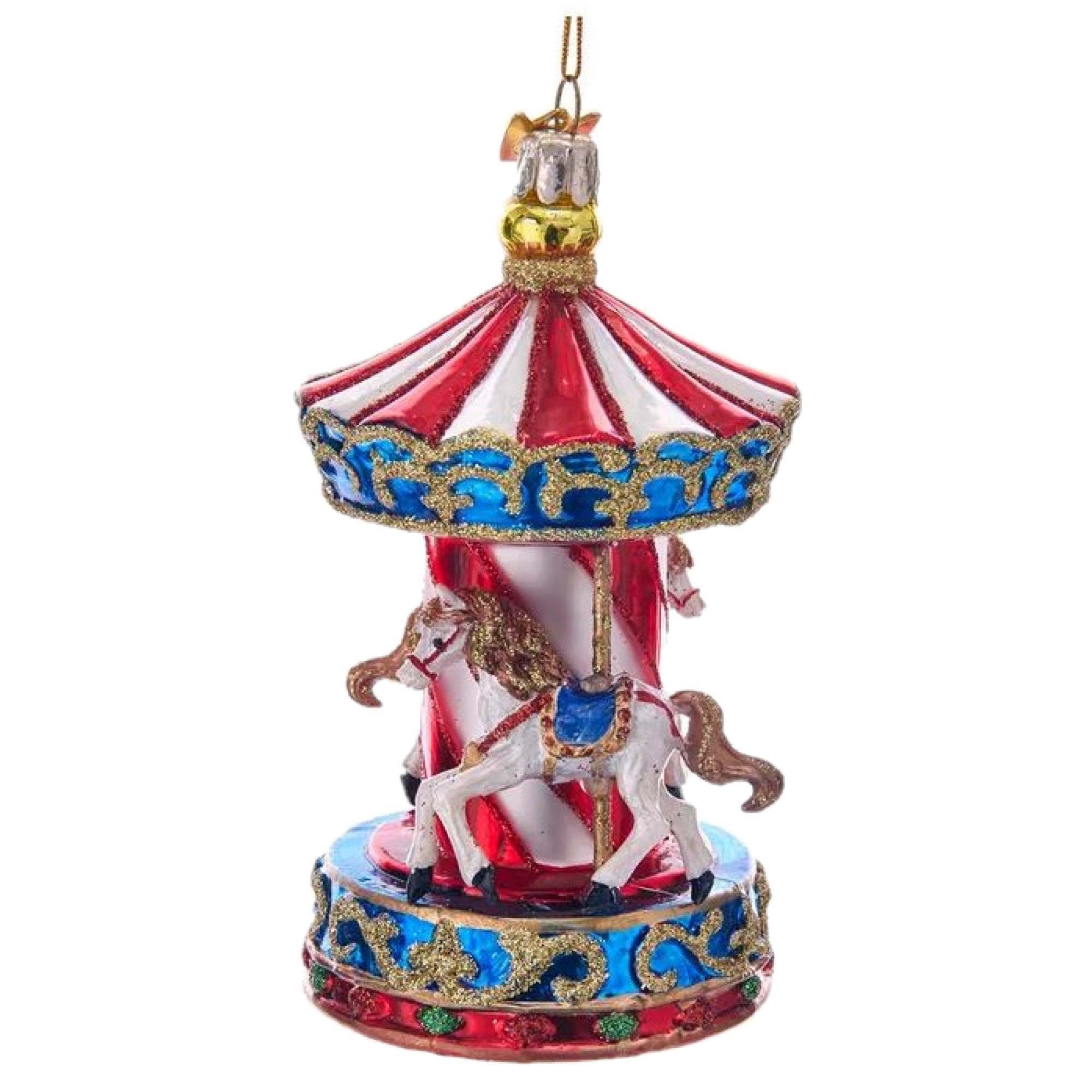 Kurt Adler Noble Gems Glass Ornament for Christmas Tree, Horse Carousel