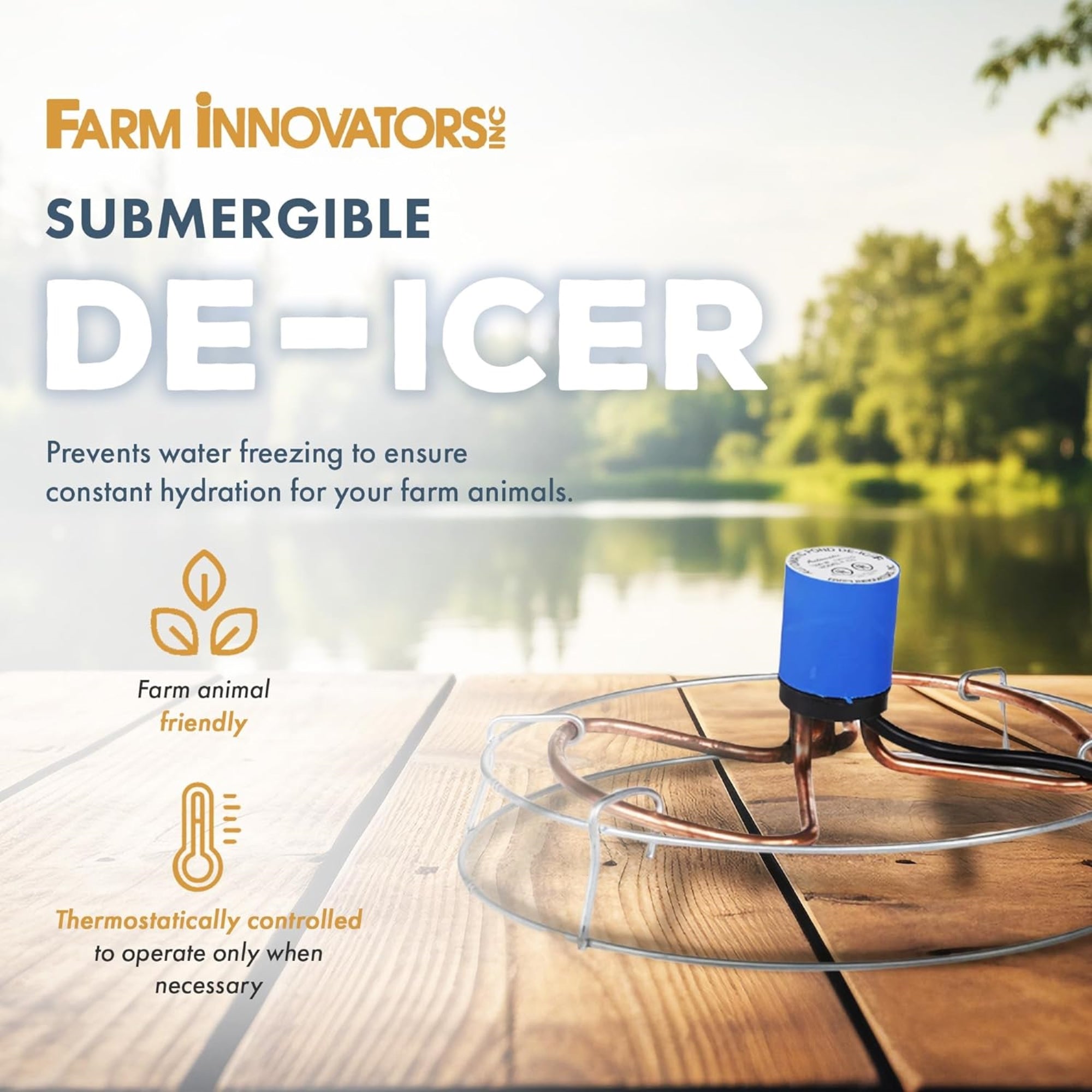 Farm Innovators 1500W Submersible De-Icer – Thermostatic, Cast Aluminum, 3-Gallon Tank