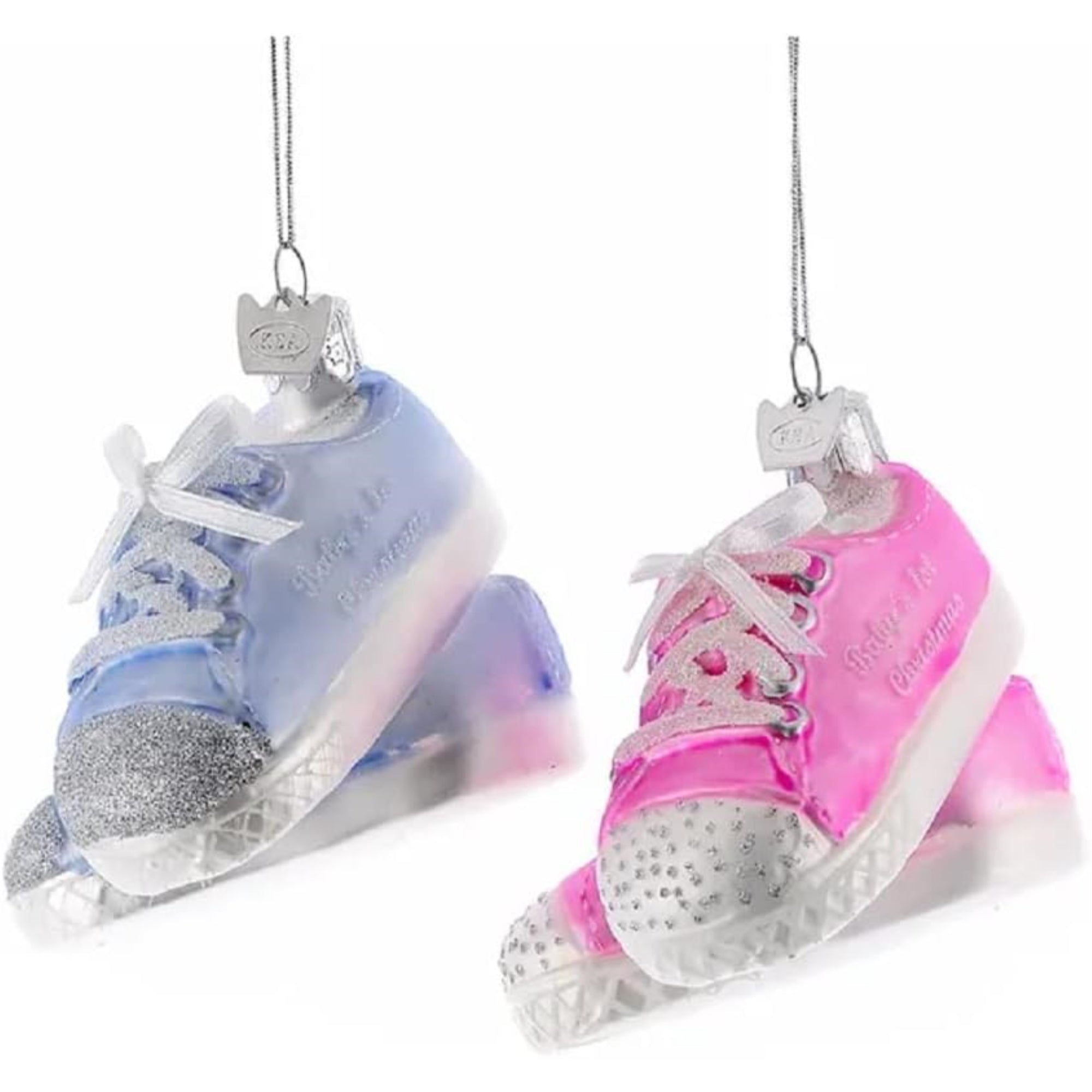 Kurt Adler Noble Gems Glass Ornaments for Christmas Tree, Baby Sneakers, Assorted (Pack of 2)