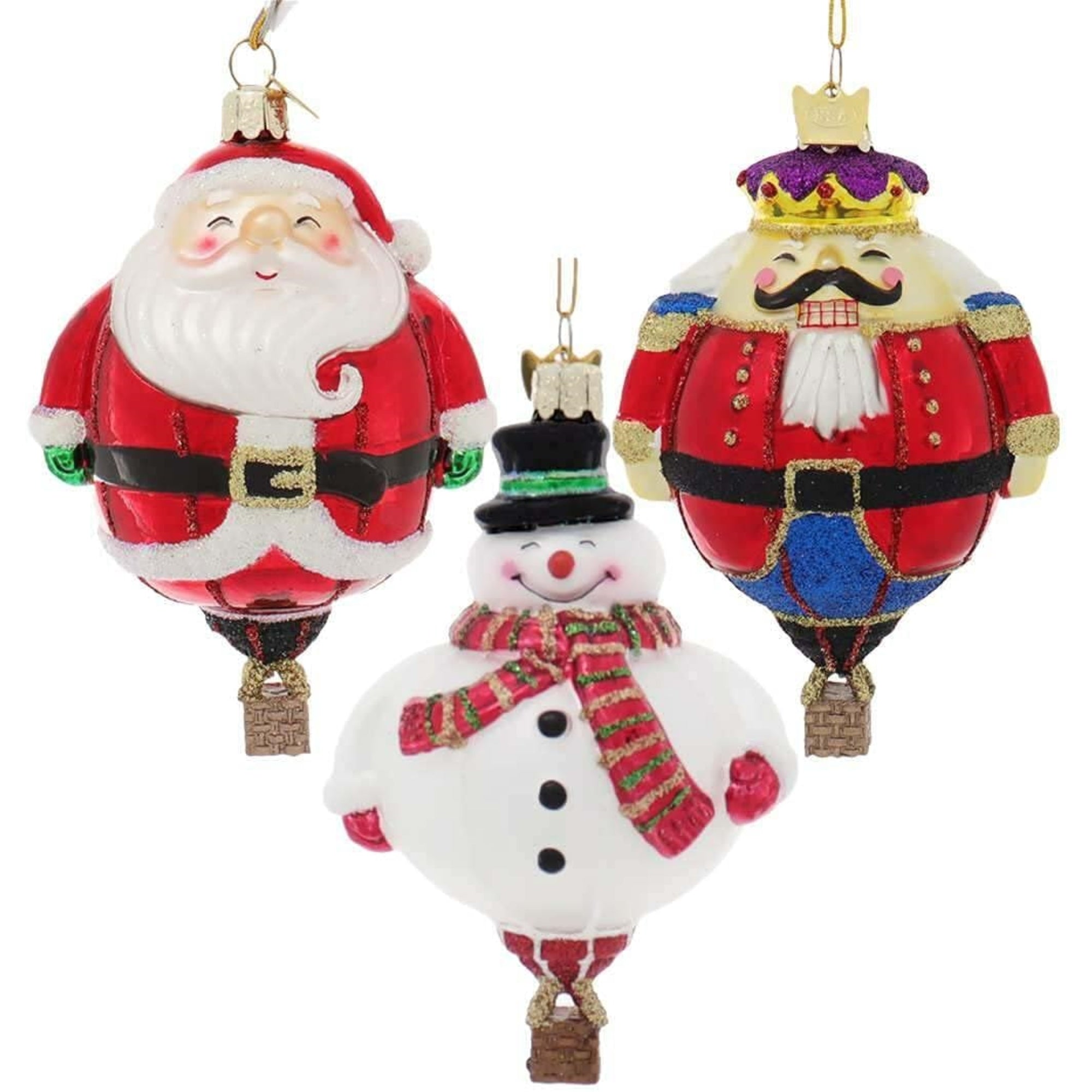 Kurt Adler Noble Gems Glass Ornaments for Christmas Tree, Hot Air Balloons, Assorted (Pack of 3)