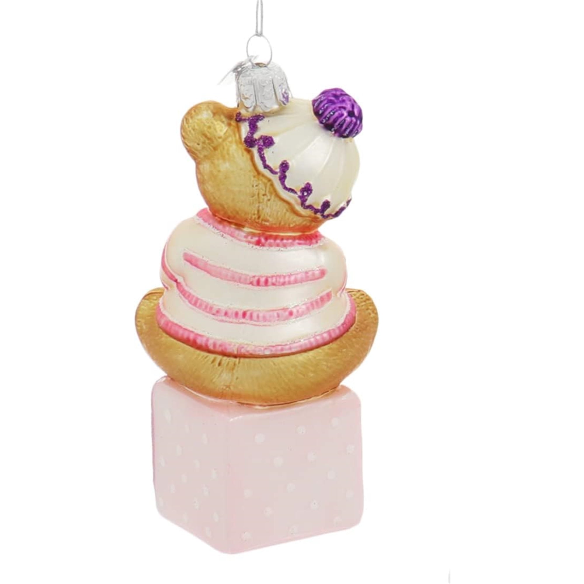 Kurt Adler Noble Gems Glass Ornaments for Christmas Tree, "Baby's First Christmas" Baby Bears on Blocks, Assorted (Pack of 2)