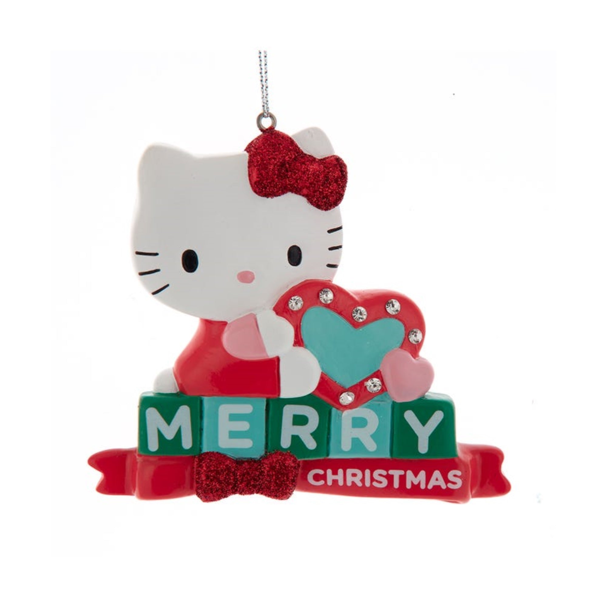 Kurt Adler Hanging Resin Christmas Ornament, Hello Kitty with Heart for Personalization, 3.5"