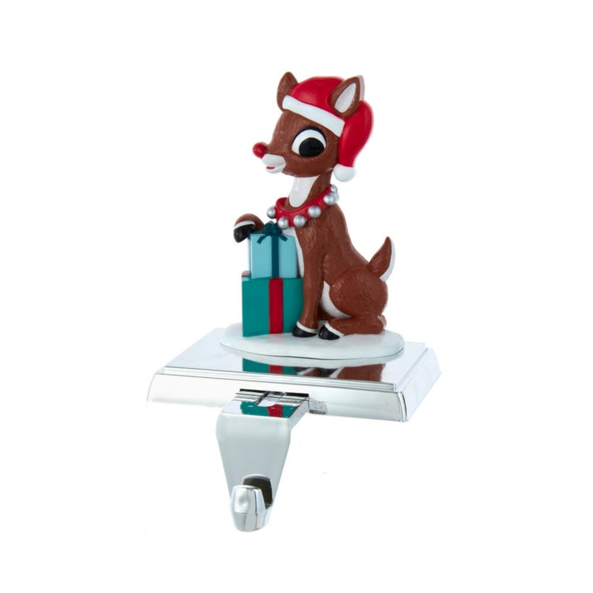 Kurt Adler Stocking Holder, Rudolph the Red Nose Reindeer with Presents