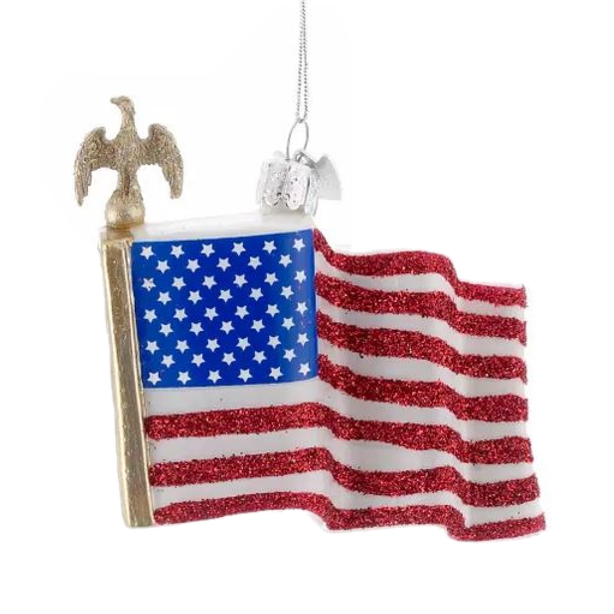 Kurt Adler Noble Gems Glass Ornament for Christmas Tree, American Flag