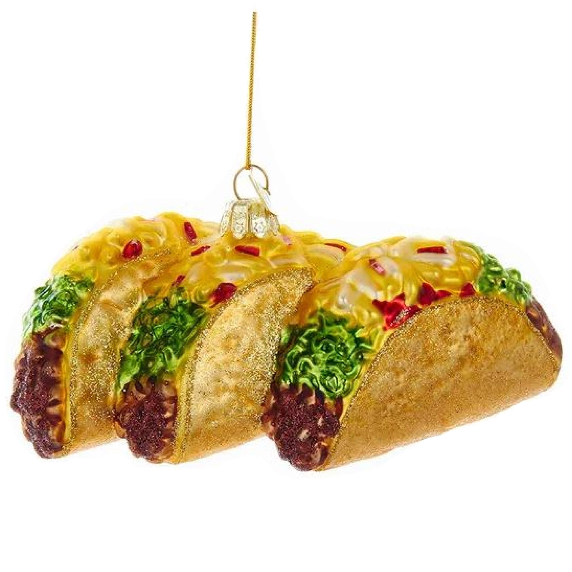 Kurt Adler Noble Gems Glass Ornament for Christmas Tree, 3 Tacos