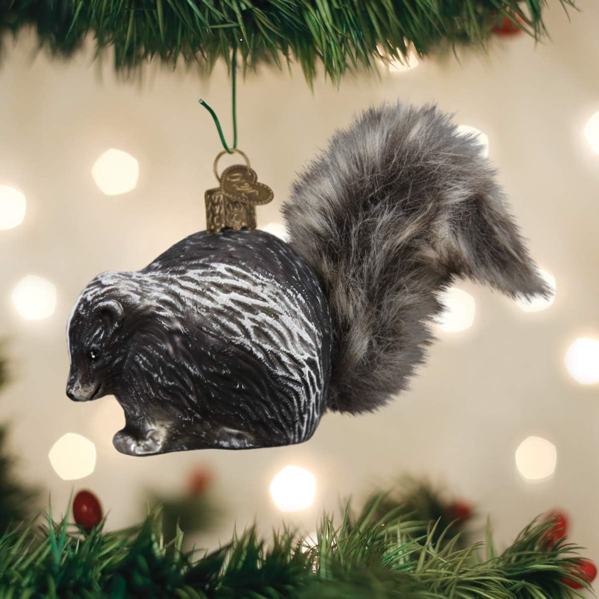 Old World Christmas Blown Glass Ornament for Christmas Tree, Vintage Skunk