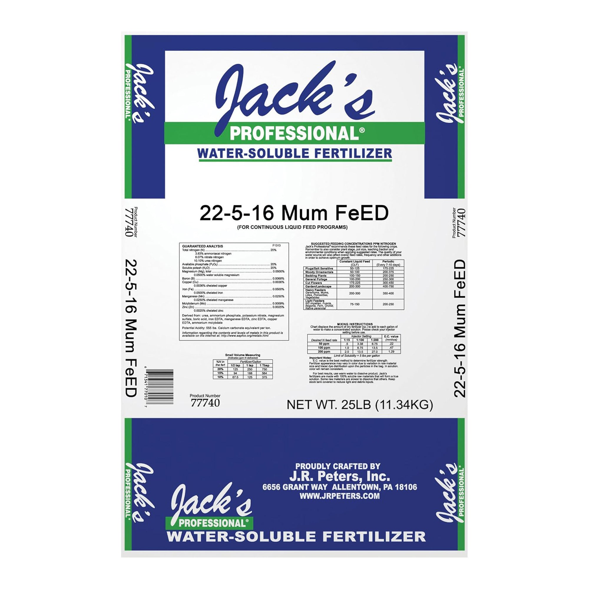Jacks Prof Mum Feed Plus Magnesium 22-5-16 Fertilizer, 25-Pound