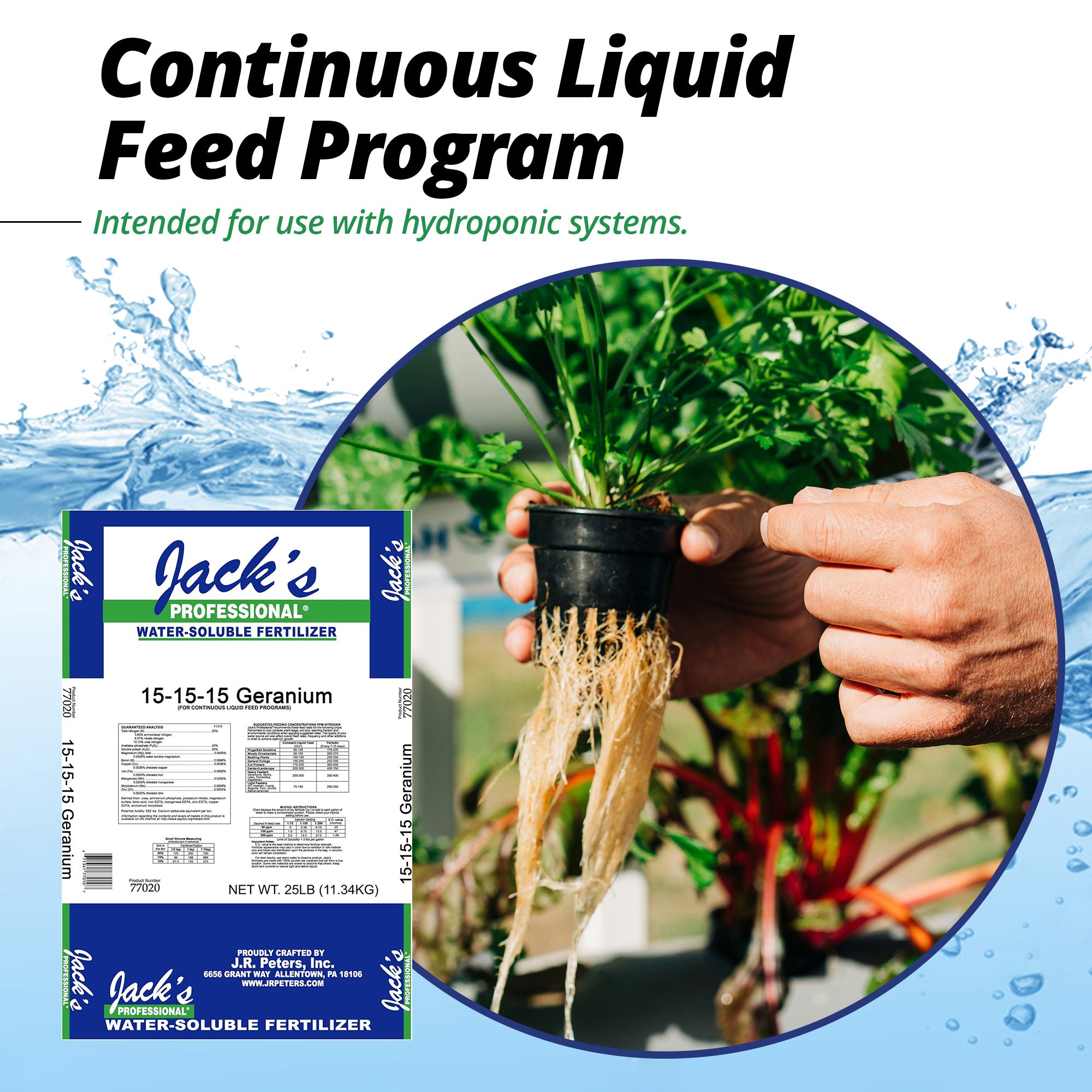 Jack's Professional 15-15-15 Geranium Water-Soluble Fertilizer with Micronutrients for Root Growth and Bud Set in Geraniums Grown in Continuous Liquid Feed Programs, 25lbs