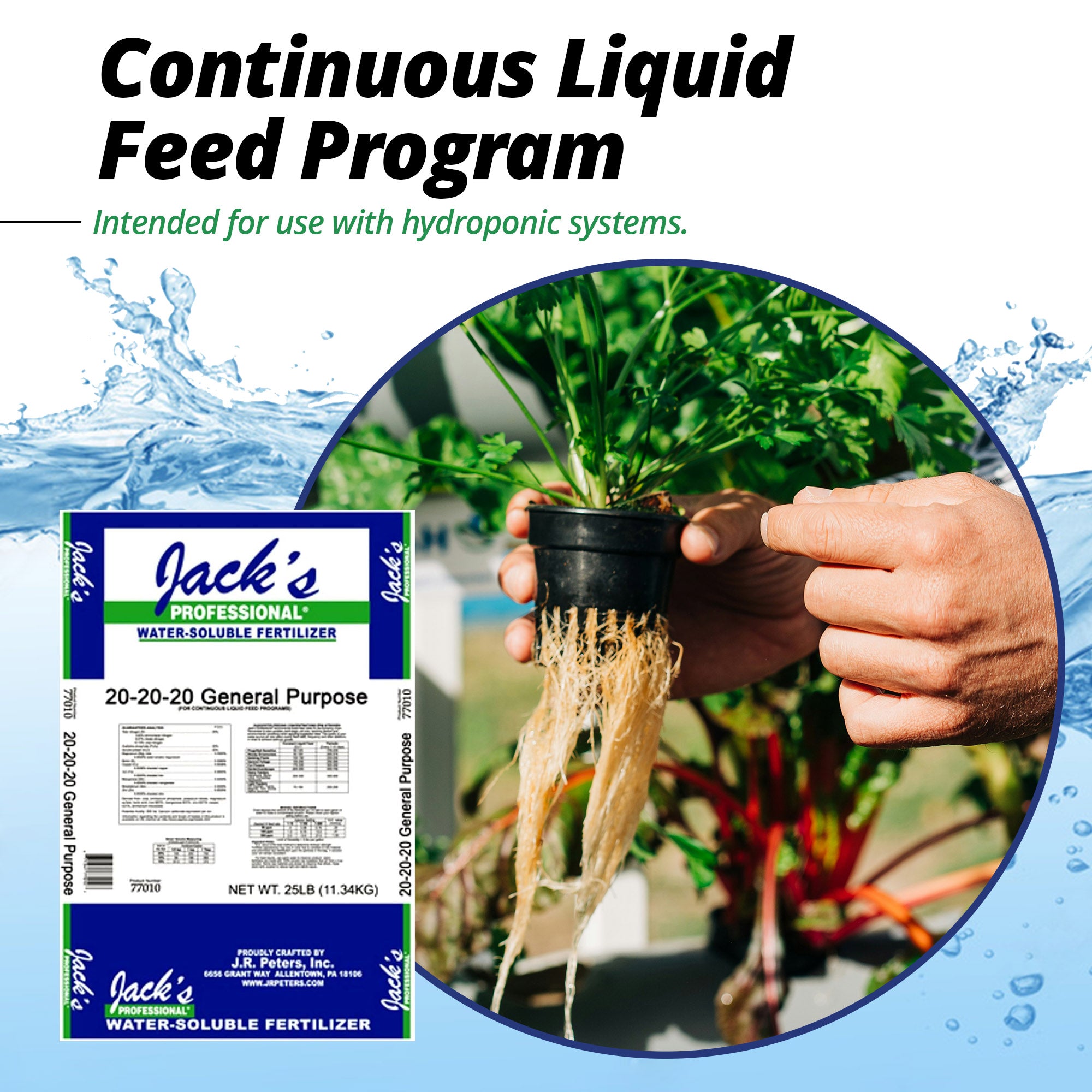 Jack's Professional 20-20-20 General Purpose Water-Soluble Fertilizer with Micronutrients for Heavy Feeding Plants in Continuous Liquid Feed Programs, 25lbs