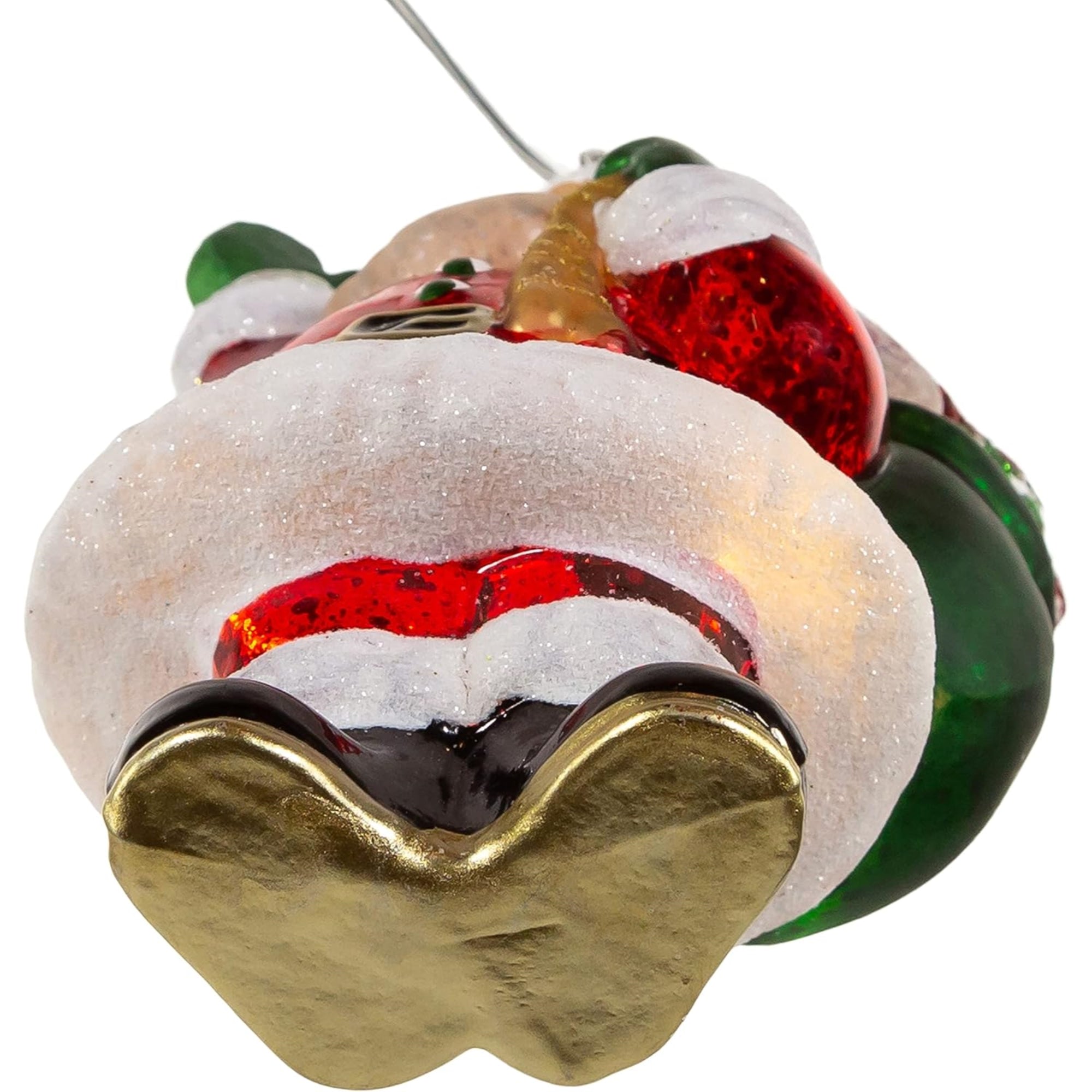 Kurt Adler Hanging Glass Christmas Tree Ornament, USB Warm White LED Santa With Gift Bag