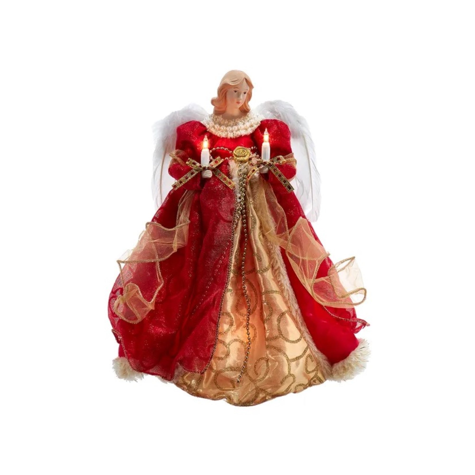 Kurt Adler UL 10-Light Red and Gold Angel Christmas Treetop, 14in
